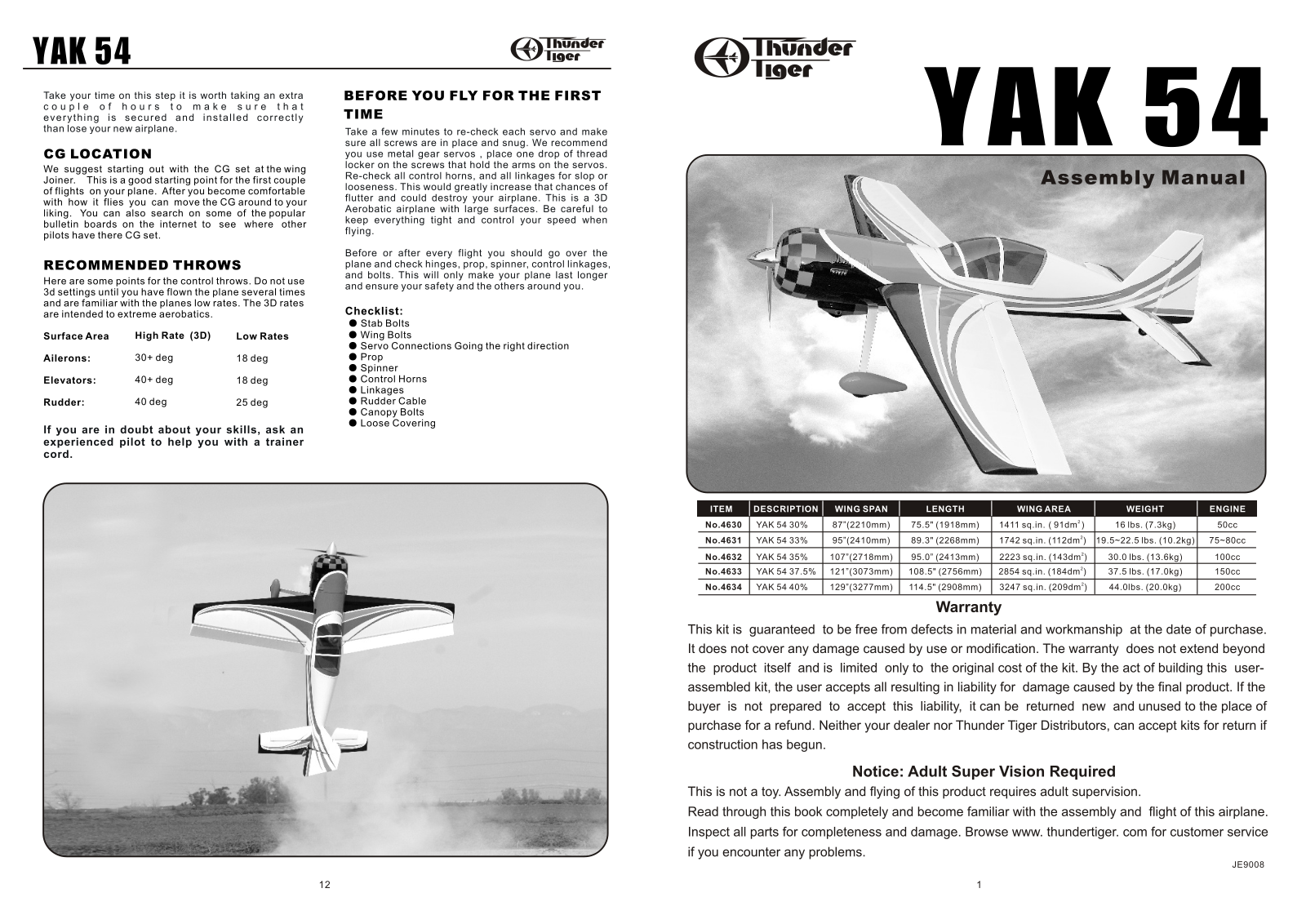 Thunder Tiger YAK 54 User Manual