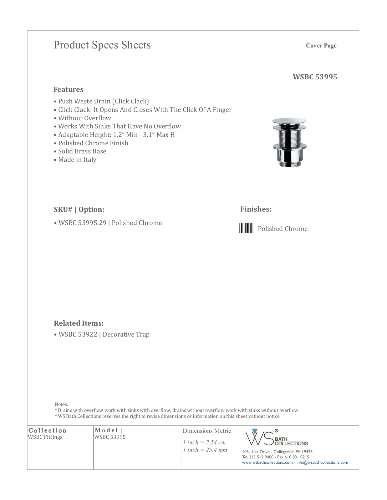 WS Bath Collections WSO1350 Specifications - ManualMachine.com
