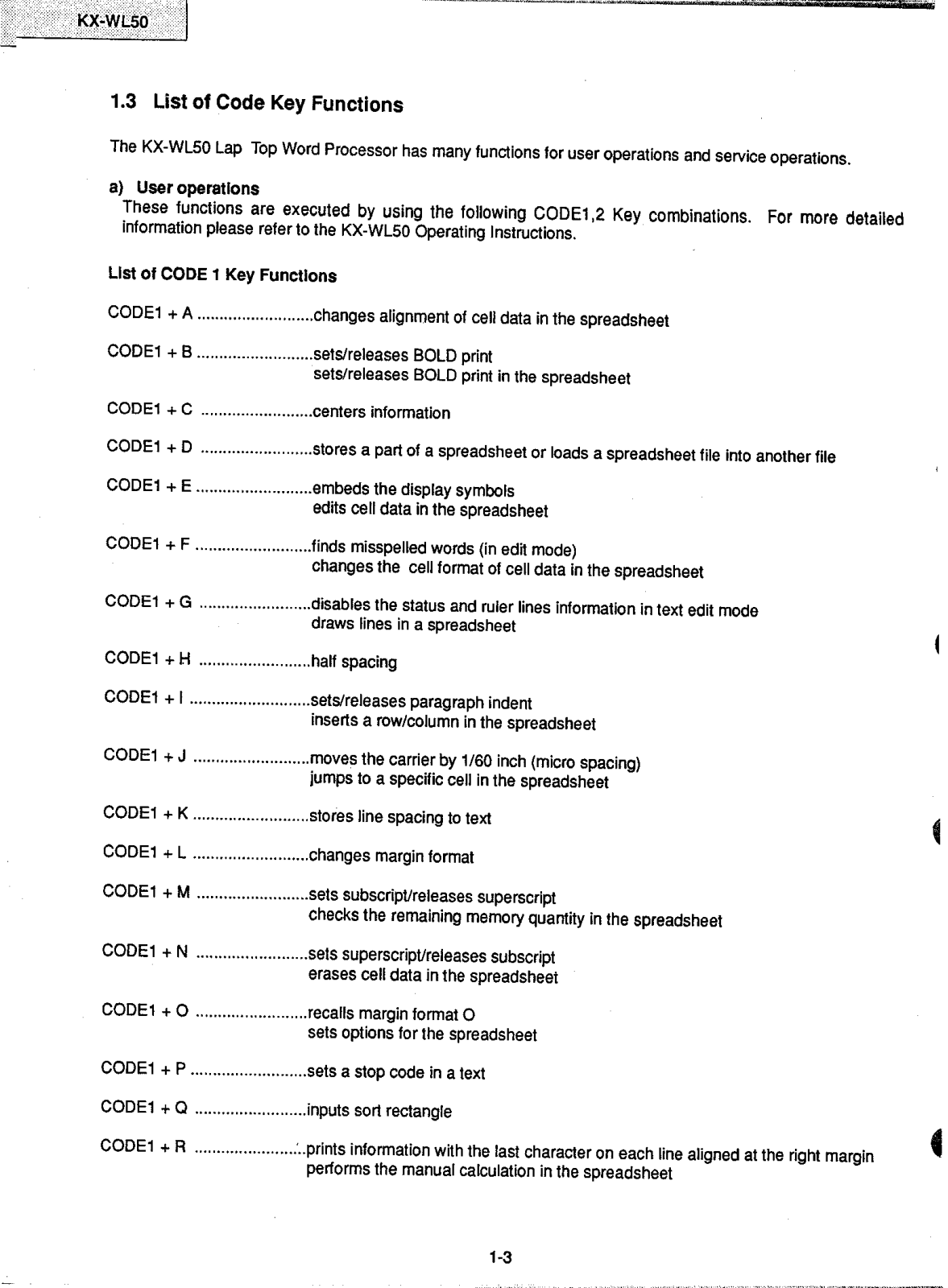 Panasonic KX-WL50 Operating Instruction