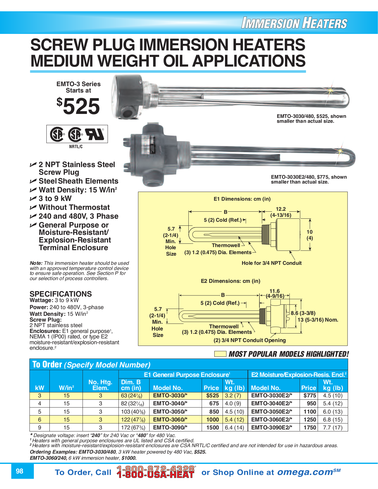 Omega Products EMTO-3030E2-480 User Manual