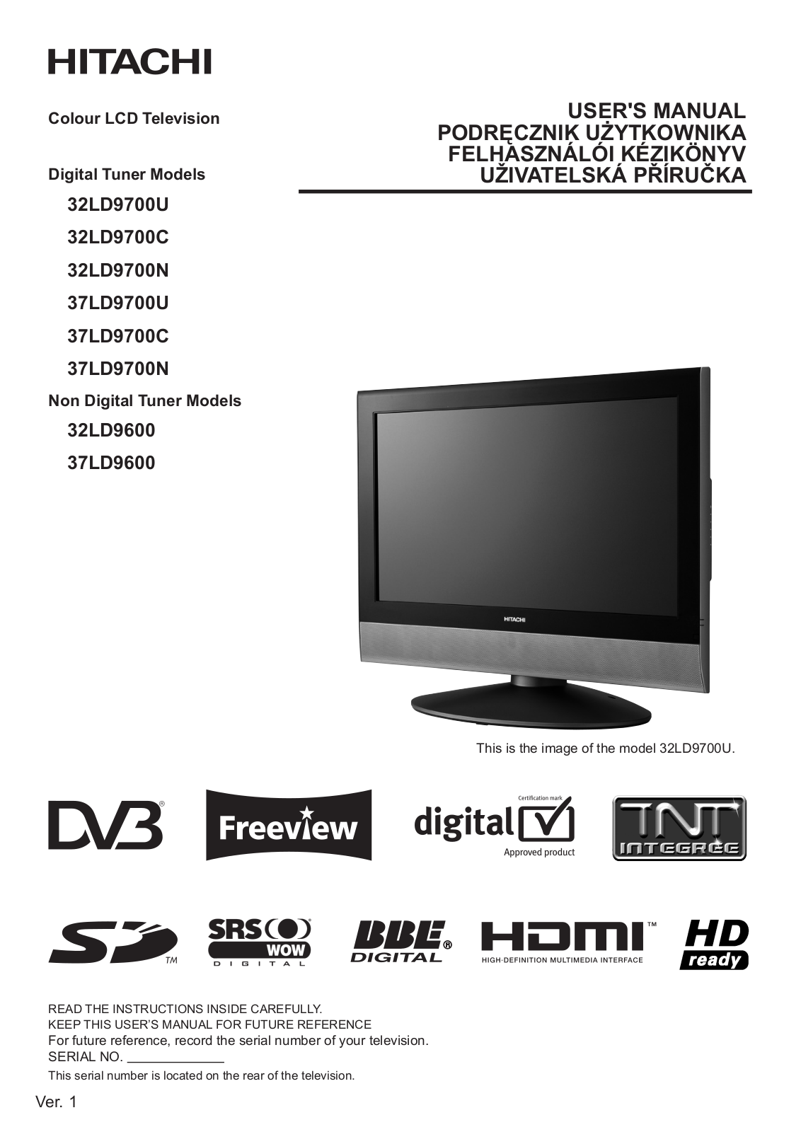 Hitachi 37LD9700N, 37LD9700U, 32LD9700C, 32LD9700U, 32LD9700N User Manual