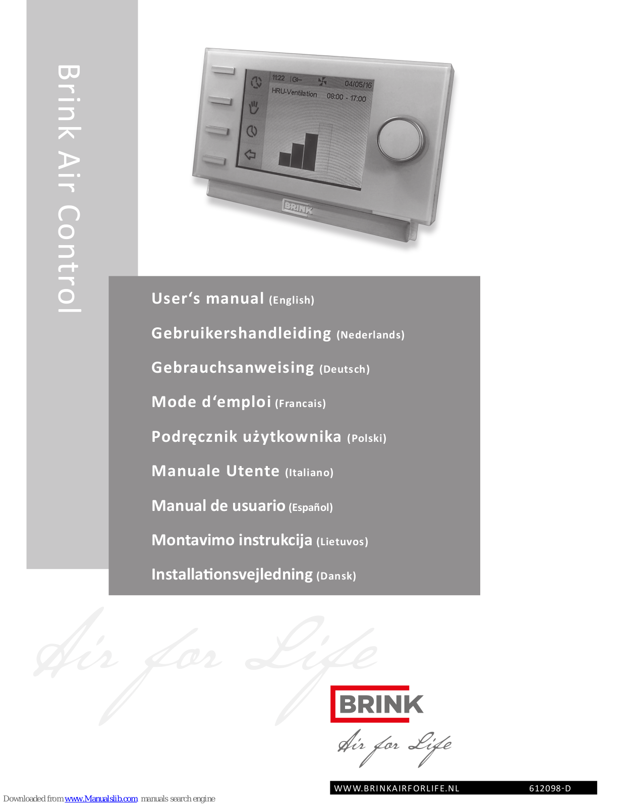 Brink Air Control User Manual - ManualMachine.com