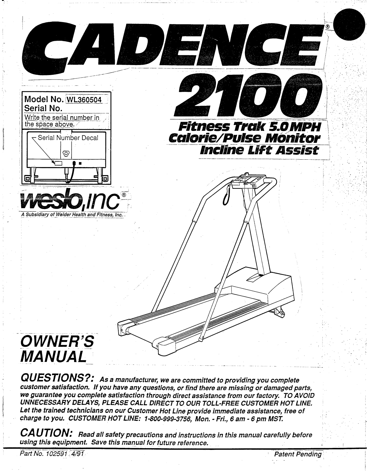 Weslo WL360504 Owner's Manual