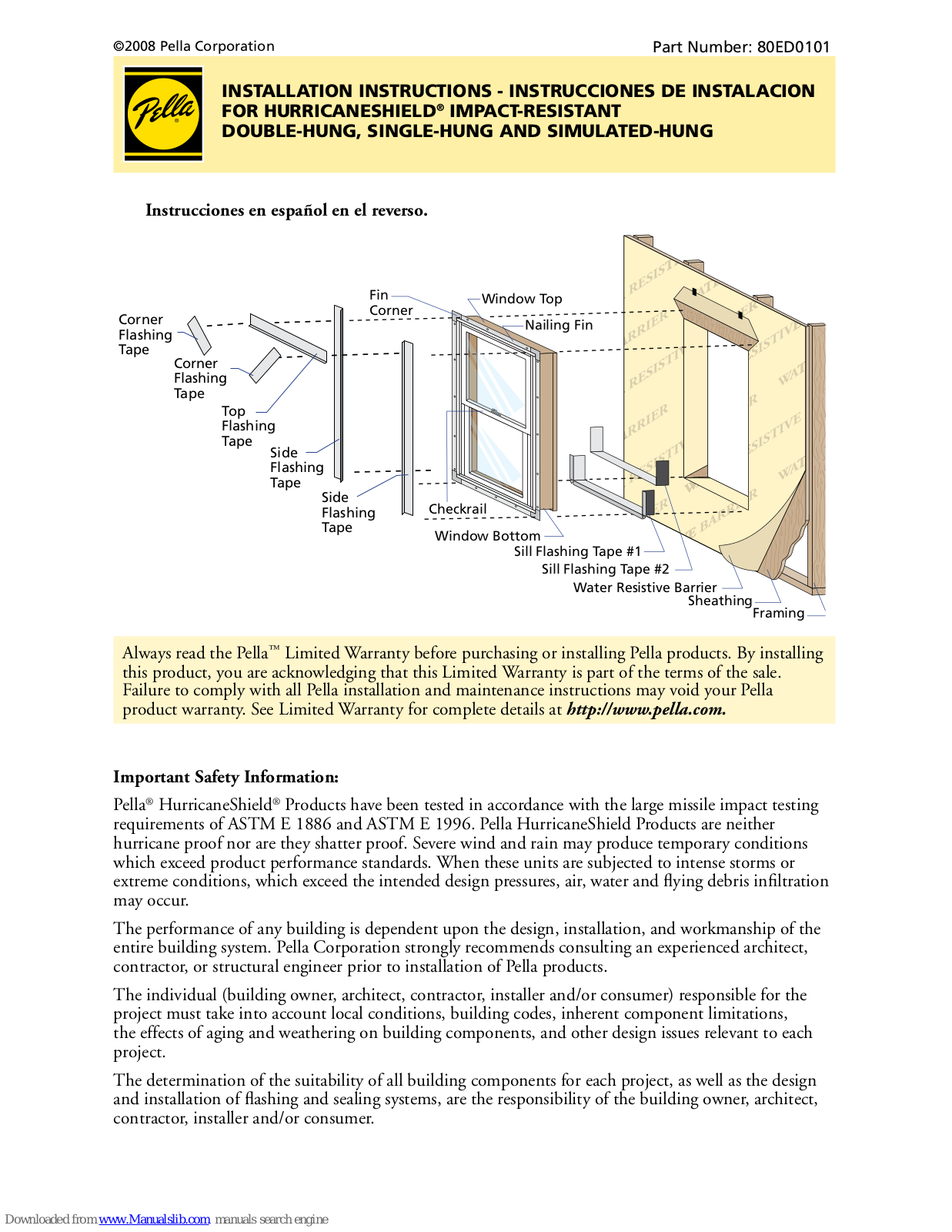 Pella HURRICANESHIELD 80ED0101 Installation Instructions Manual