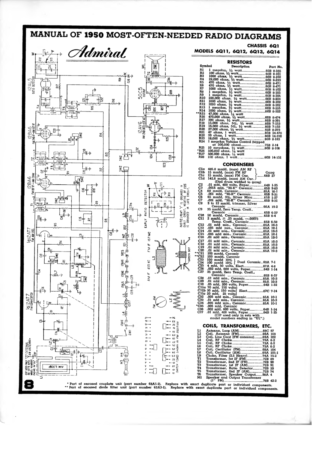 Admiral 6Q1, 6Q11, 6Q12, 6Q13, 6Q14 Schematic