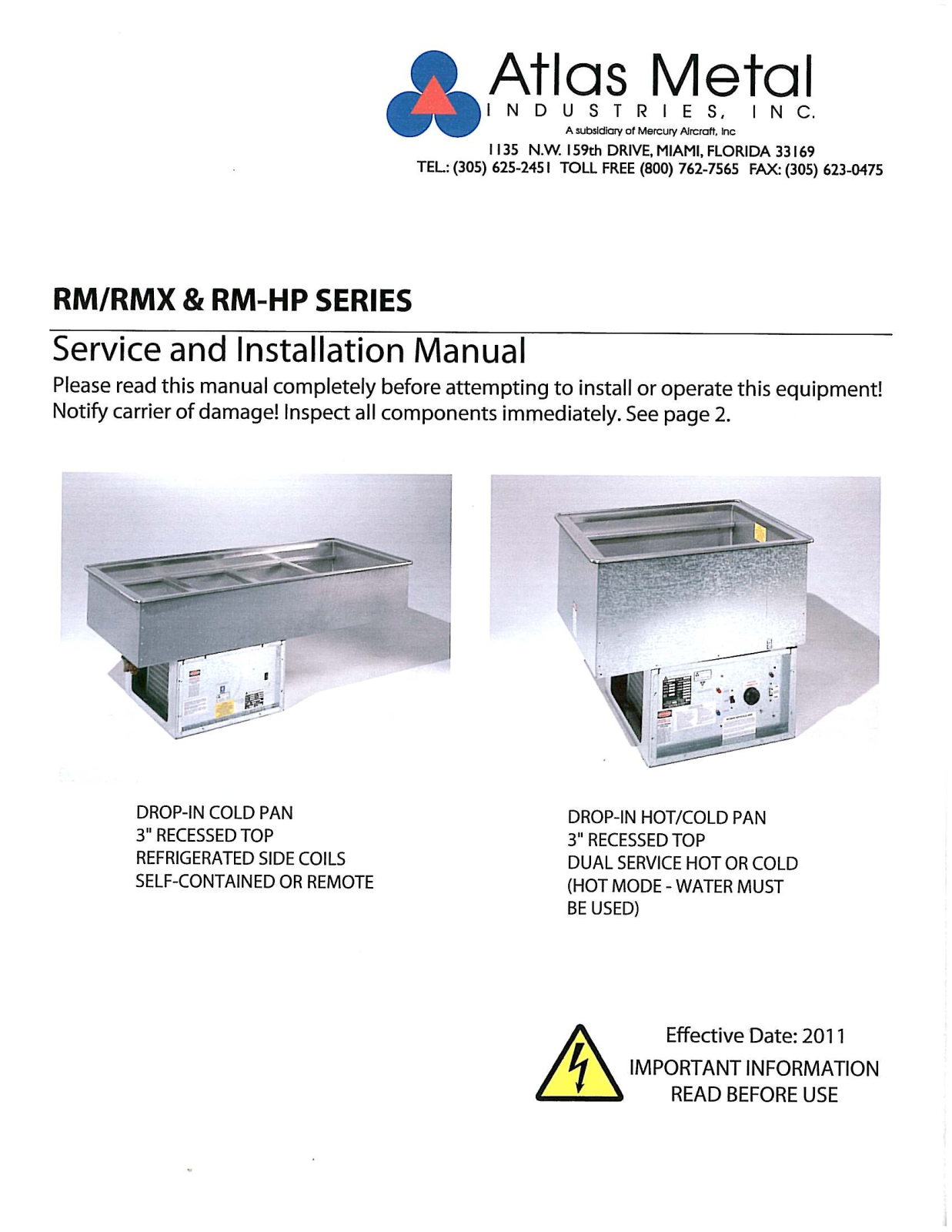 Atlas Metal Industries RM Series, RMX Series, RM-HP Series General Manual