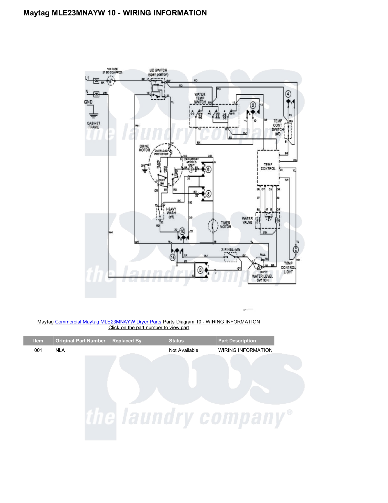 Maytag MLE23MNAYW Parts Diagram