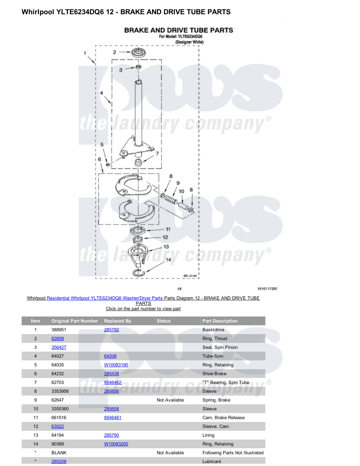 Whirlpool YLTE6234DQ6/Dryer Parts Diagram