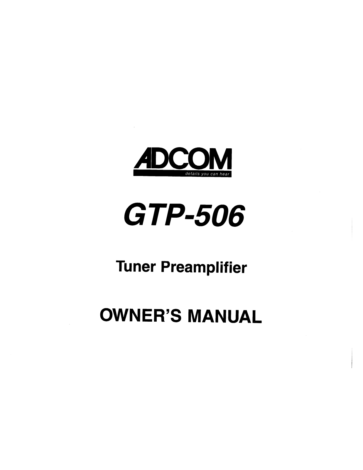 Adcom GTP-506 Owners manual