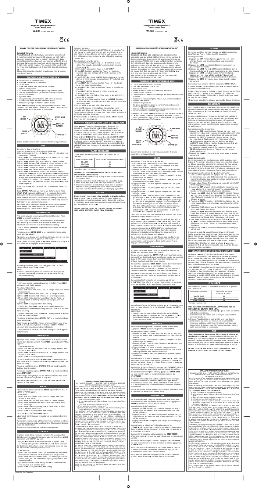 Timex W-282 User Manual