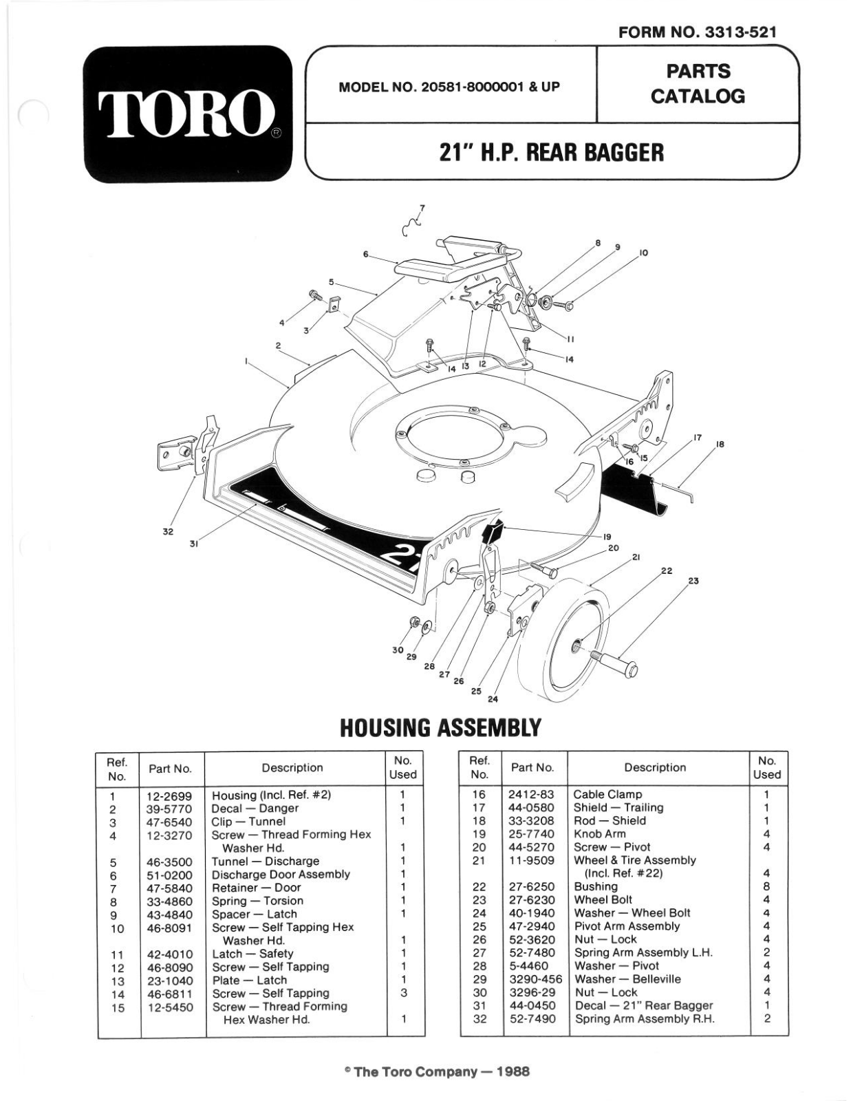 Toro 20581 Parts Catalogue