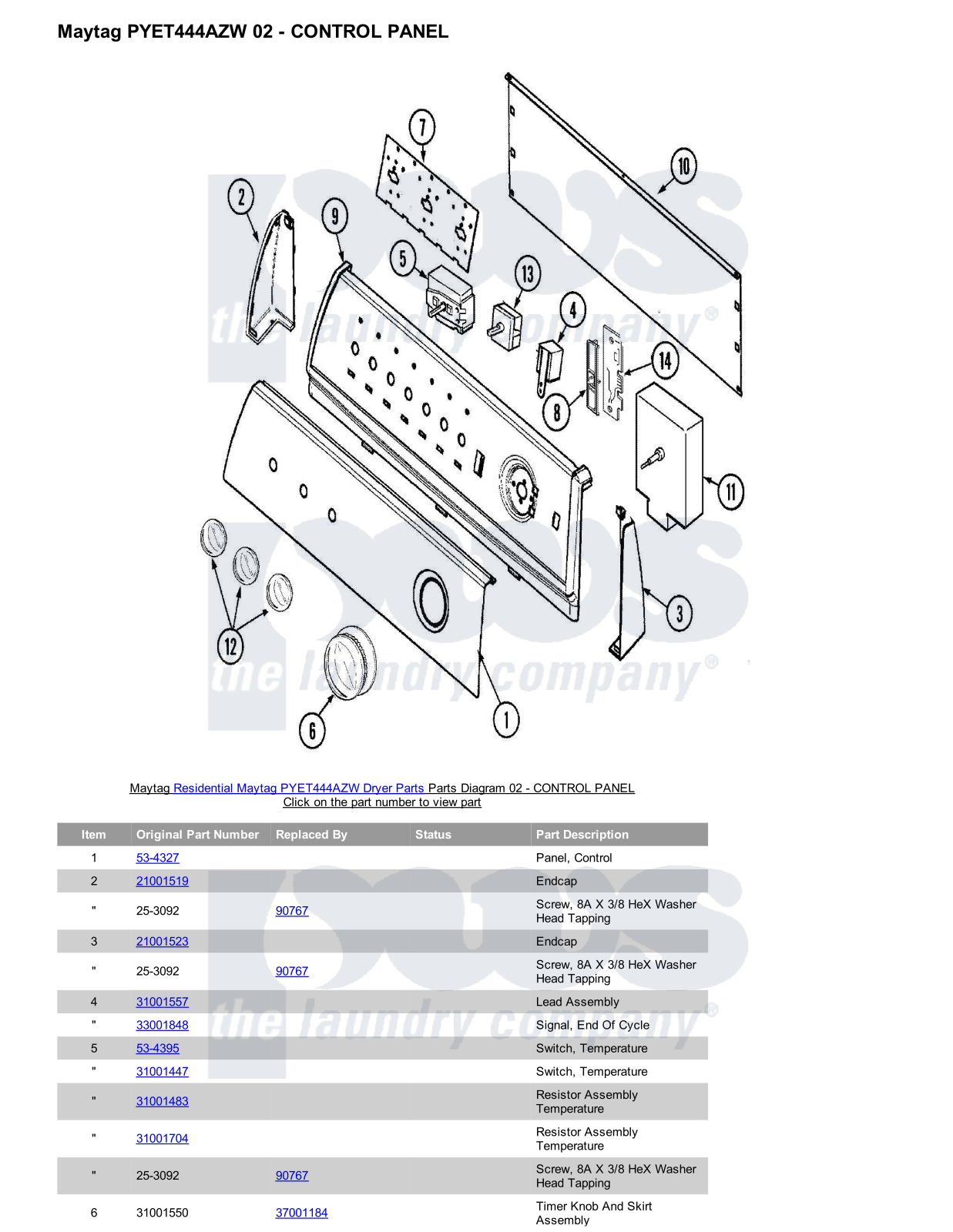 Maytag PYET444AZW Parts Diagram