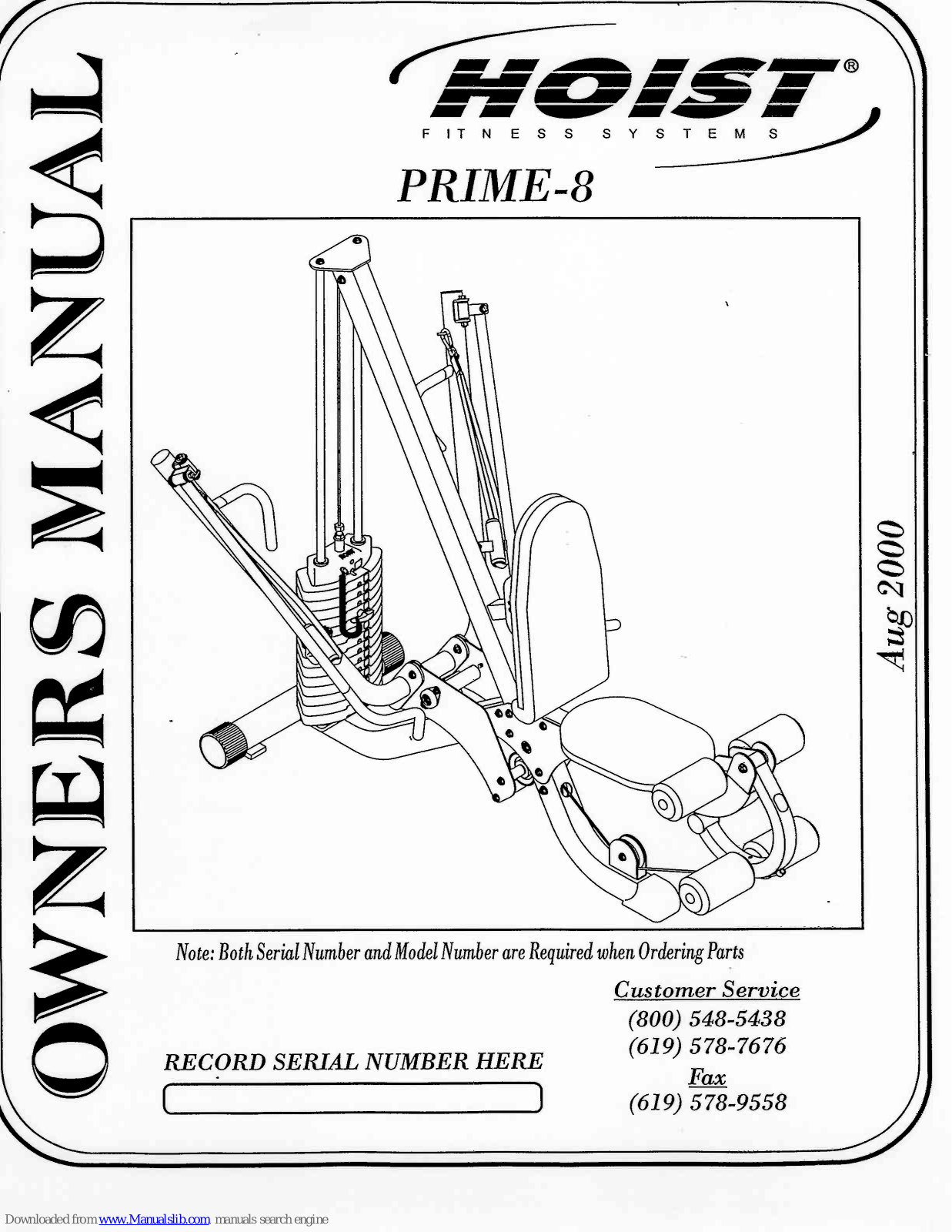 Hoist Fitness Prime-8 Owner's Manual