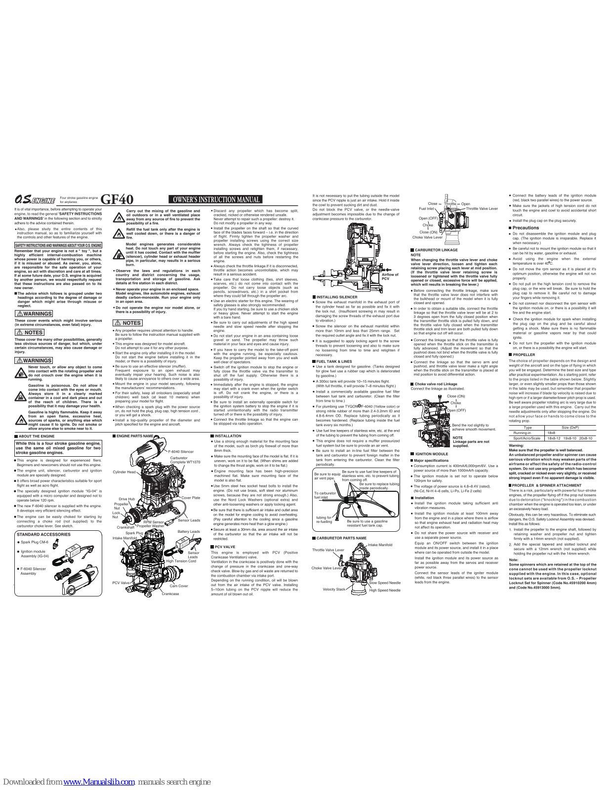 O.S. engine GF40 Owner's Instruction Manual