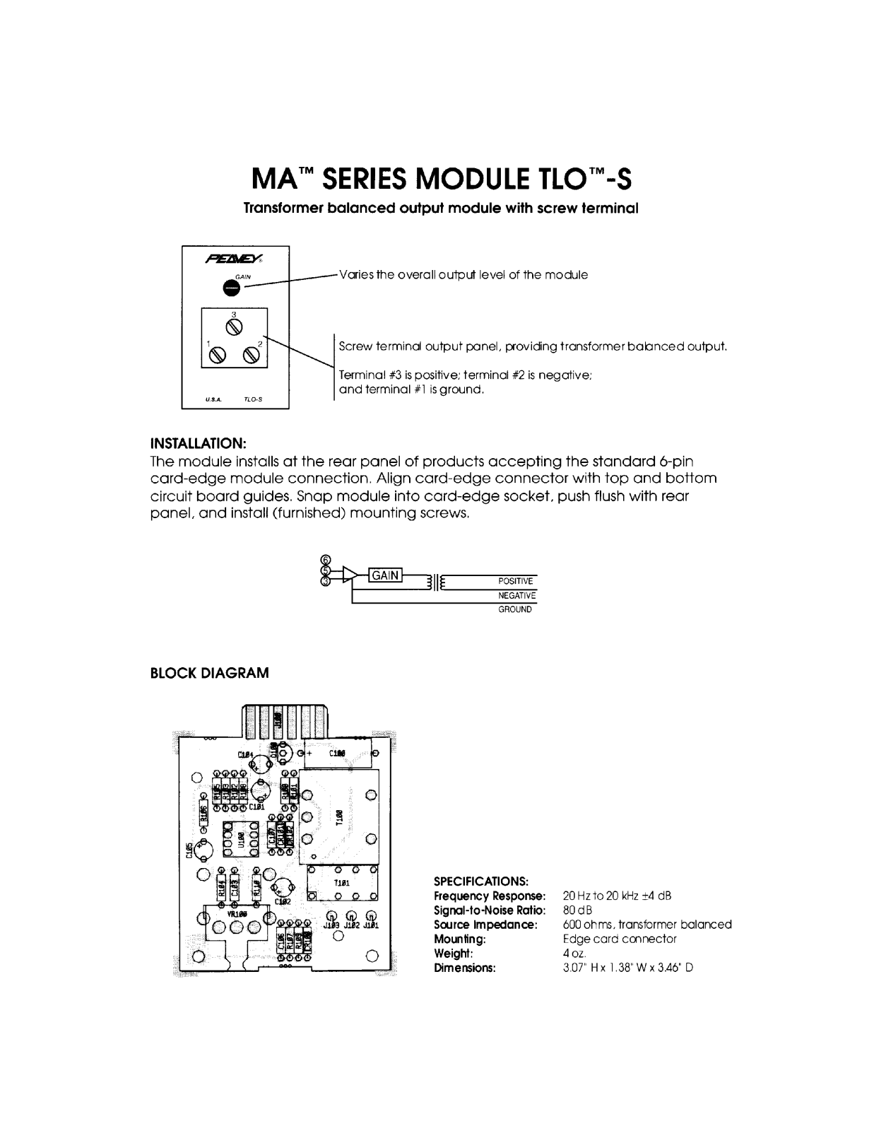 Peavey MA Series MODULE TLO-s INSTALLATION GUIDE