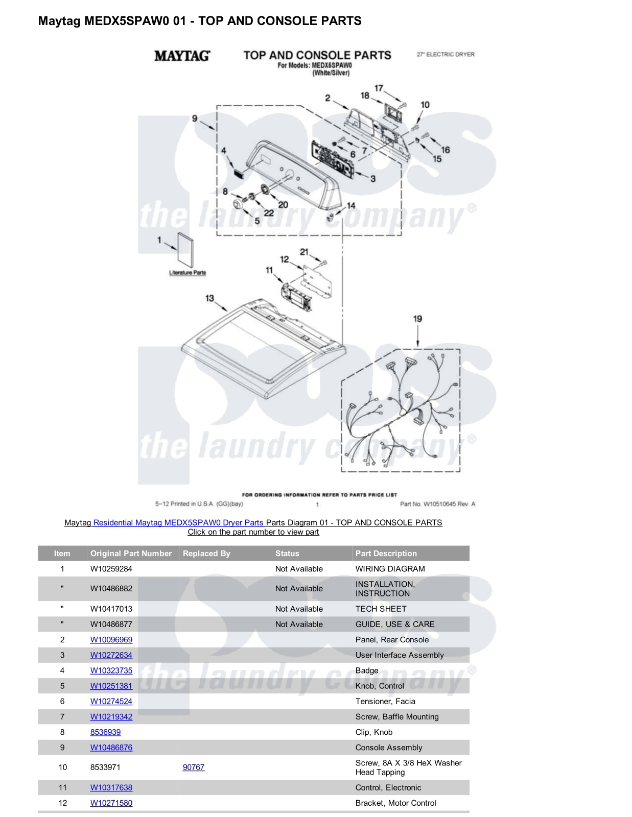 Maytag MEDX5SPAW0 Parts Diagram