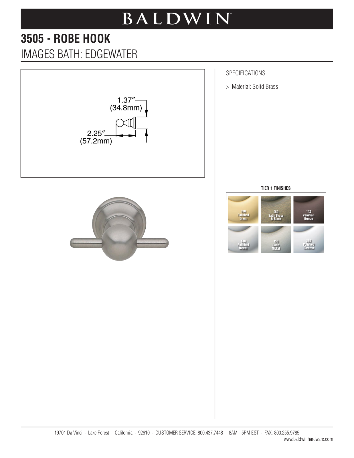 Baldwin Edgewater Robe Hook User Manual