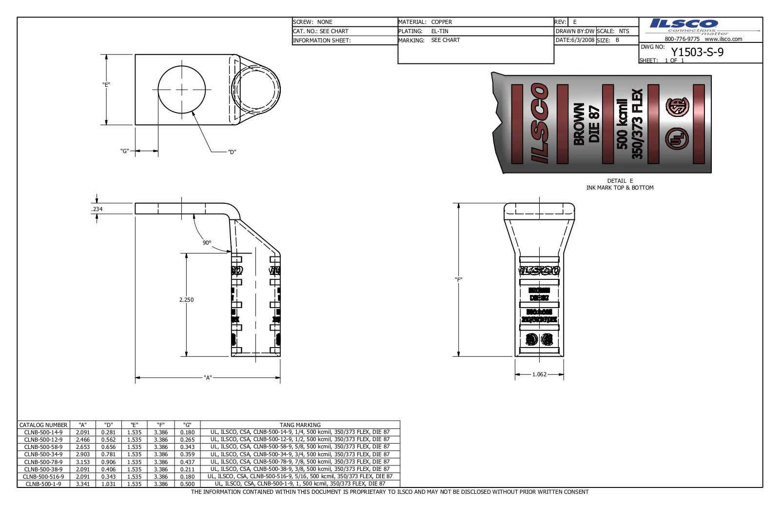 Ilsco CLNB-500-38-9 Data sheet