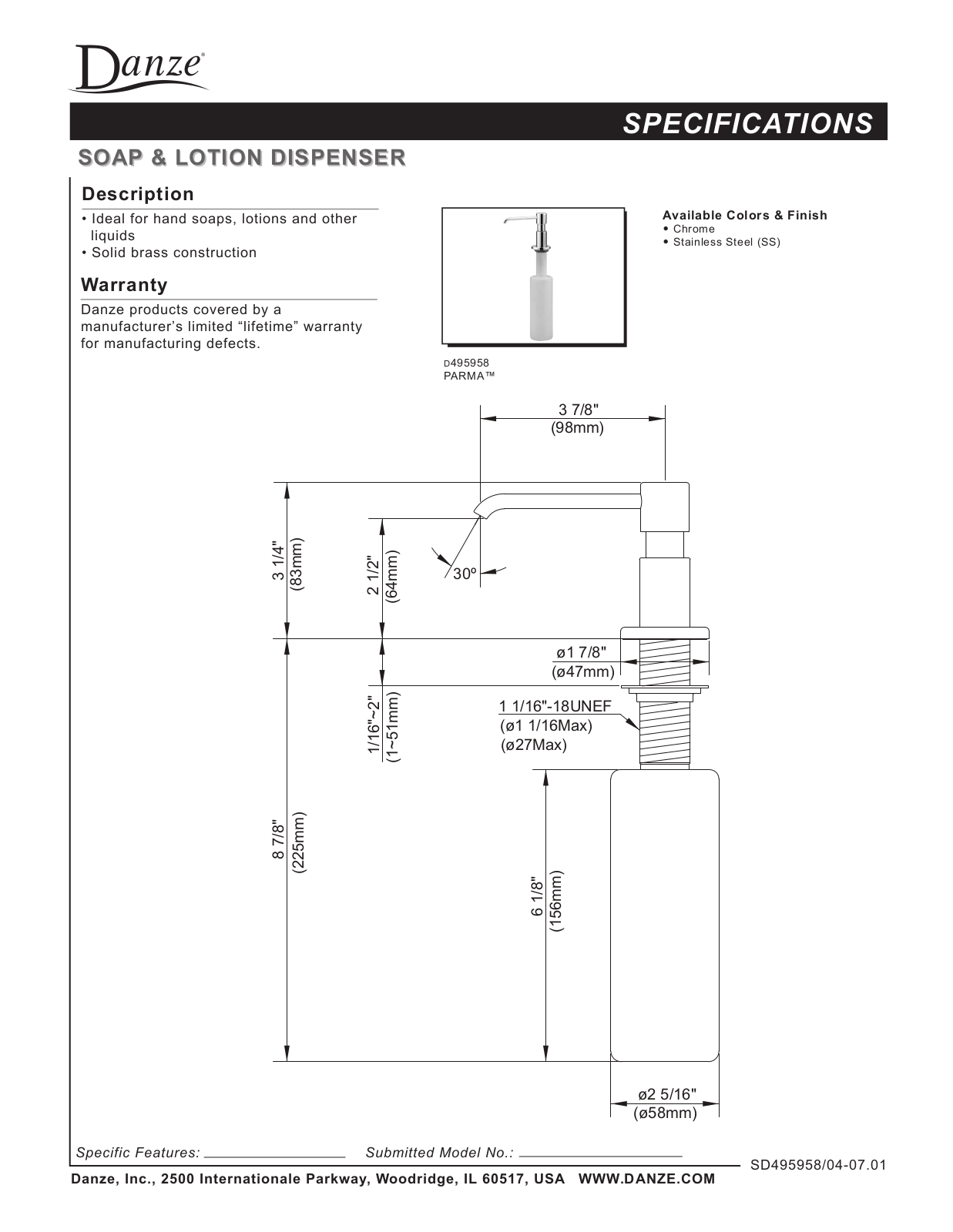 Danze D495958 User Manual