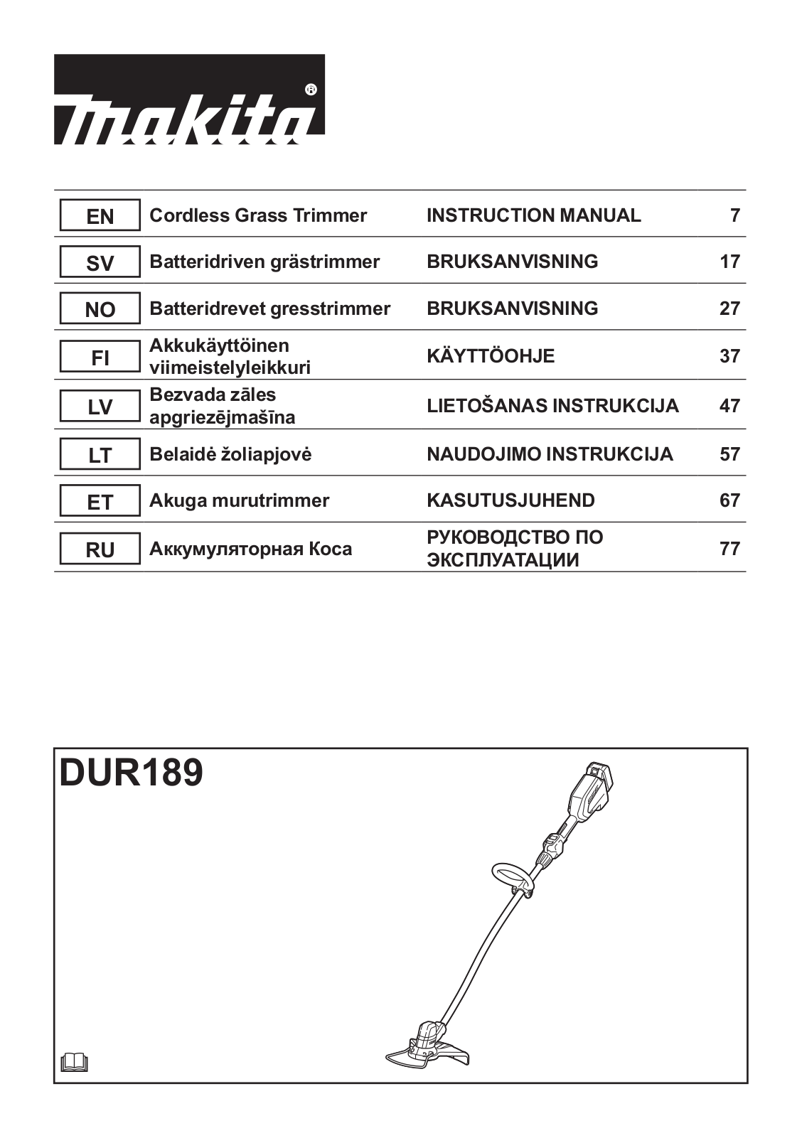 MAKITA DUR189Z User Manual