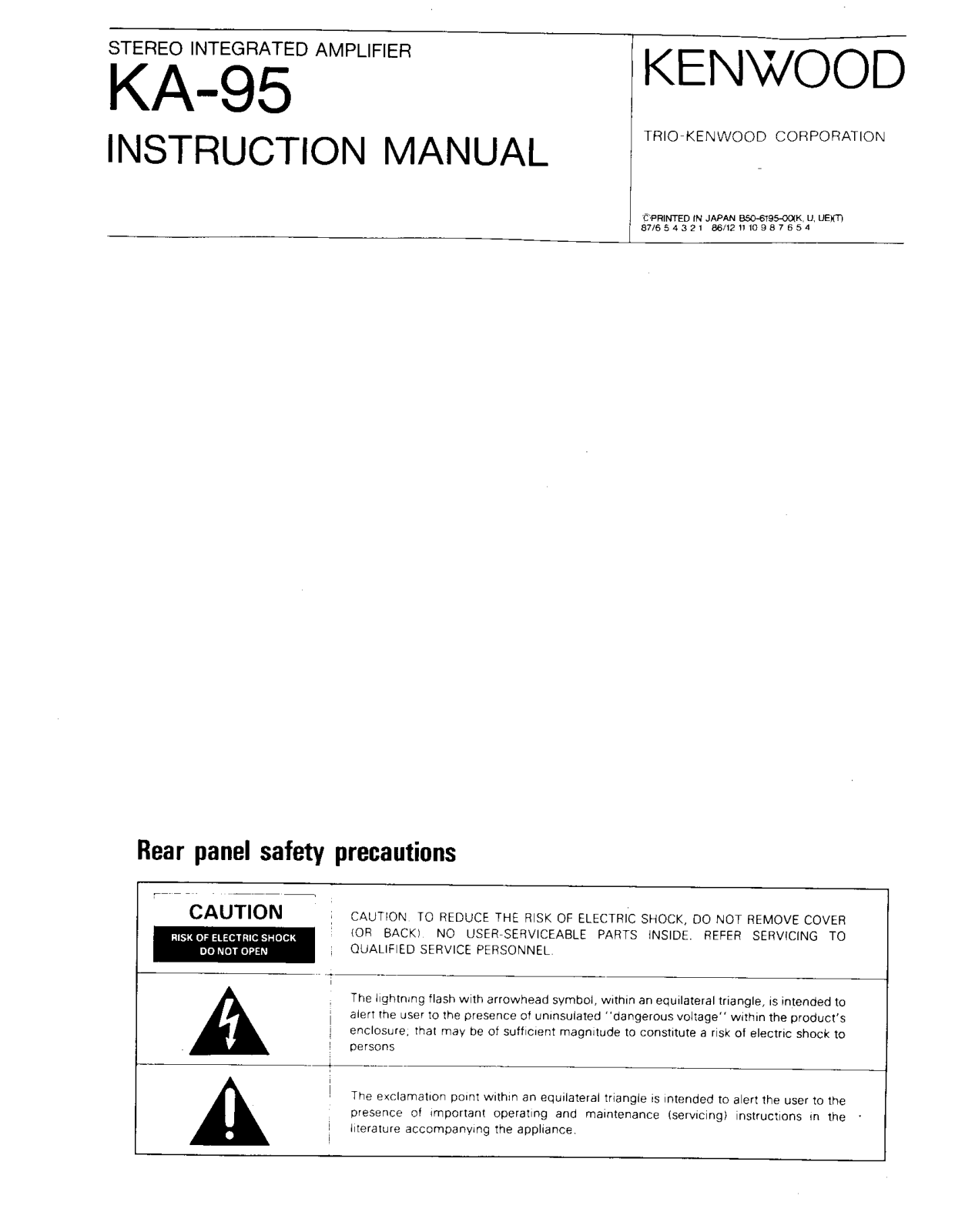 Kenwood KA-95 Owner's Manual