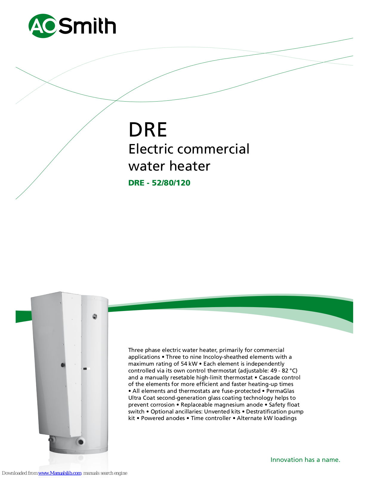 A.O. Smith DRE 52-9, DRE 80-9, DRE 52-18, DRE 52-36, DRE 80-18 Specifications - ManualMachine.com
