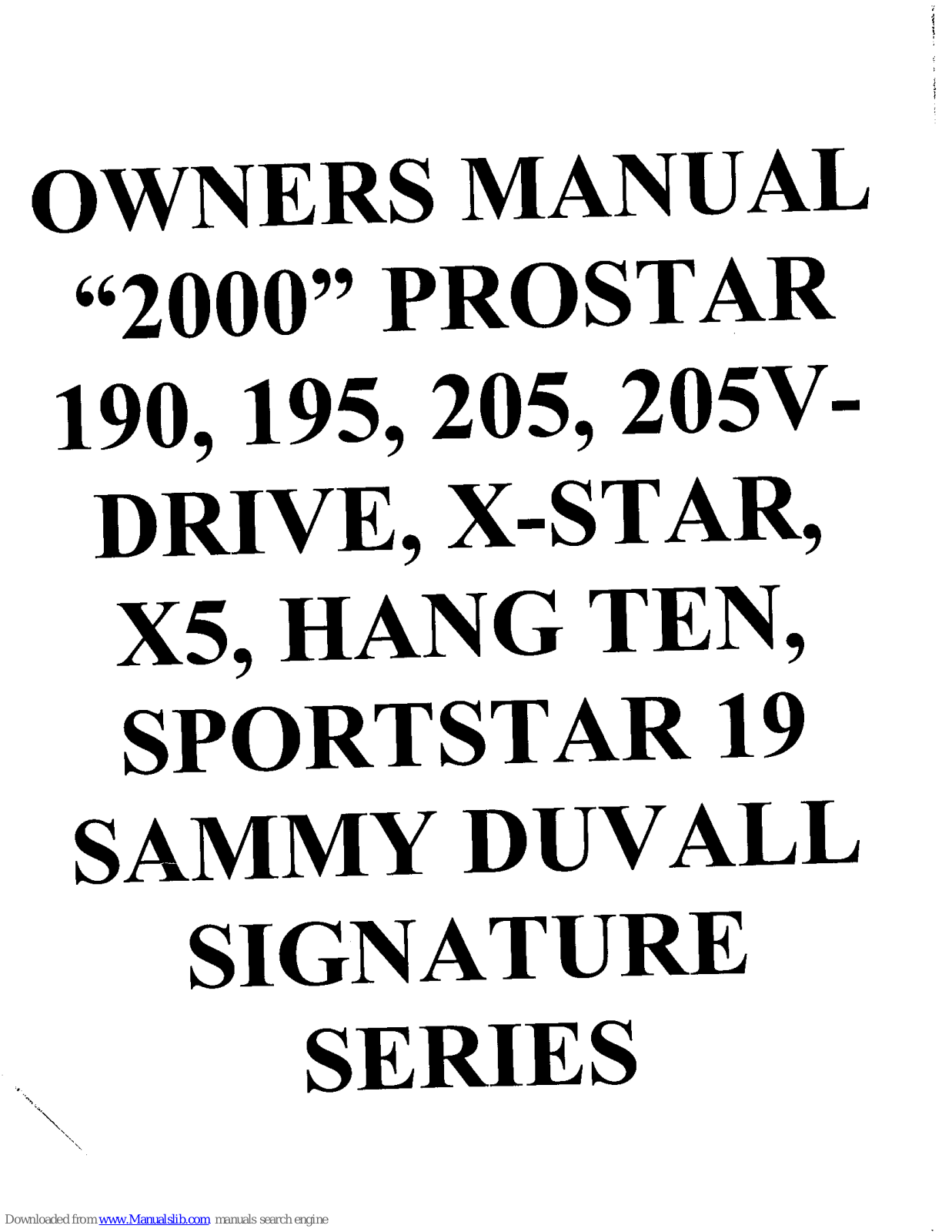 MasterCraft X-5 (2000), Hang Ten (2000), ProStar 190 (2000), ProStar 195 (2000), ProStar 205 (2000) Owner's Manual