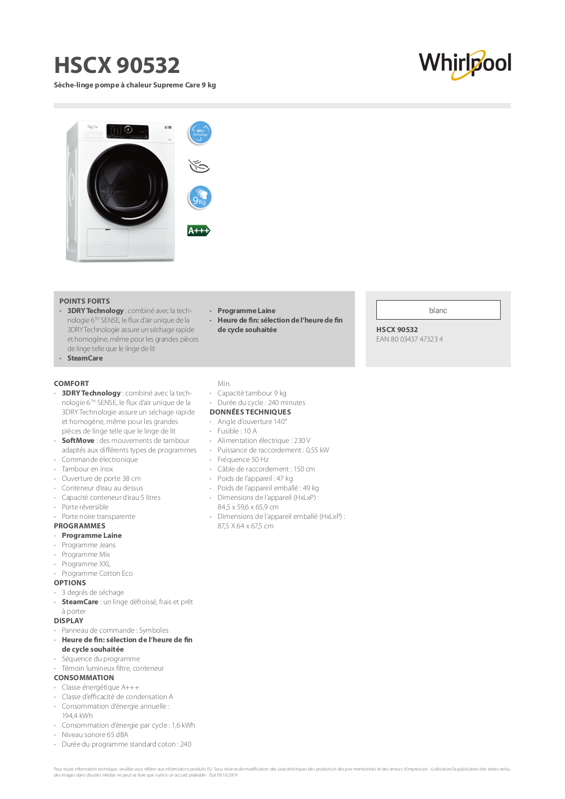 Whirlpool HSCX 90532 Product information