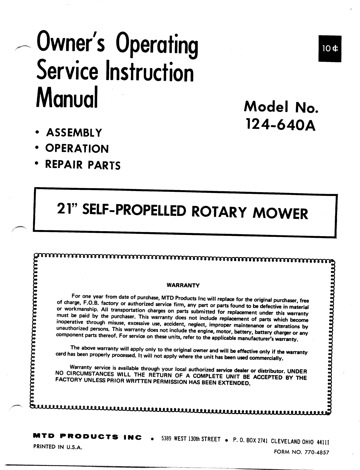 MTD 124-640A User Manual