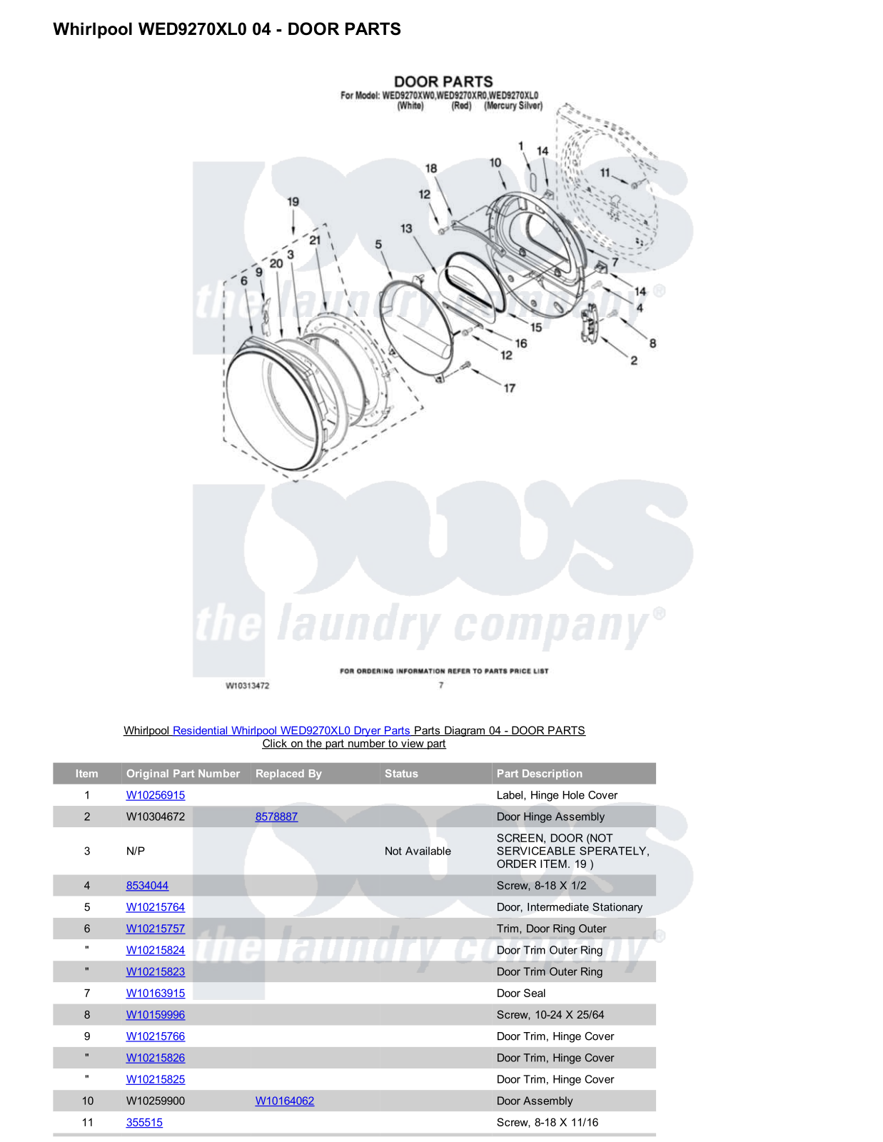 Whirlpool WED9270XL0 Parts Diagram