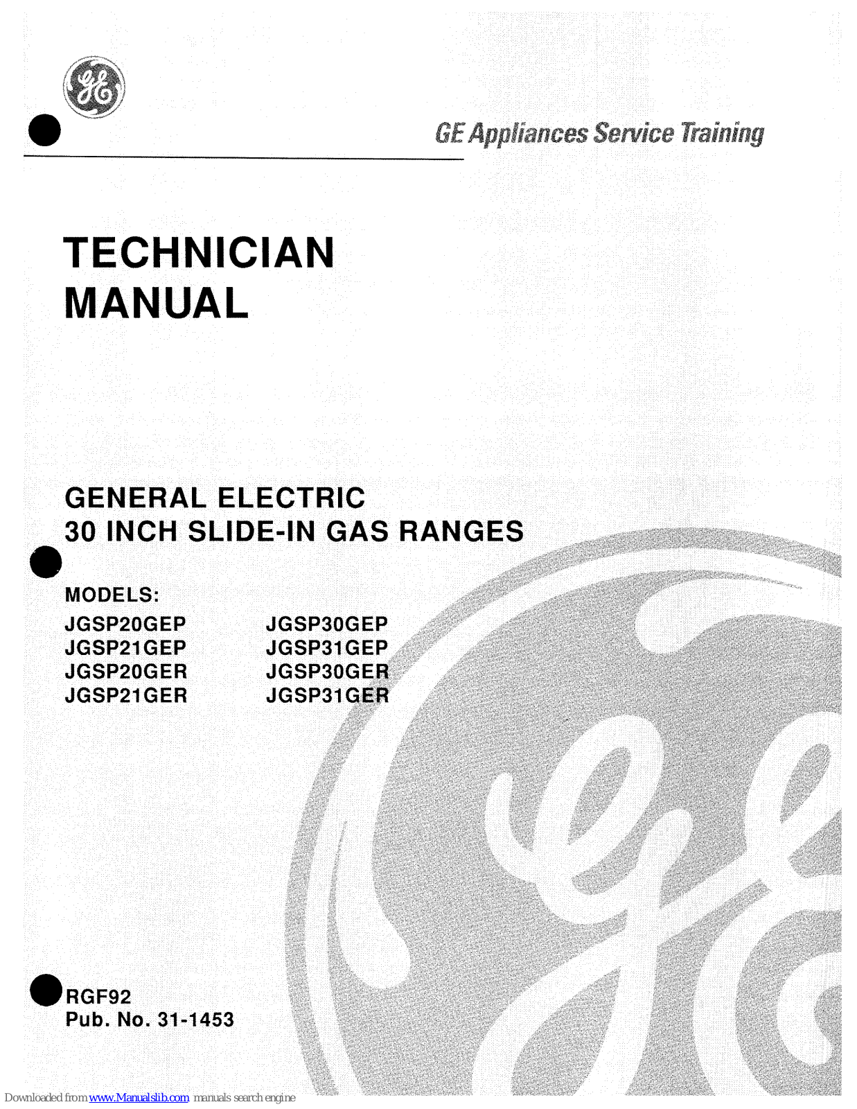 GE JGSP20GEP, JGSP21GEP, JGSP30GEP, JGSP20GER, JGSP31GEP Technician Manual