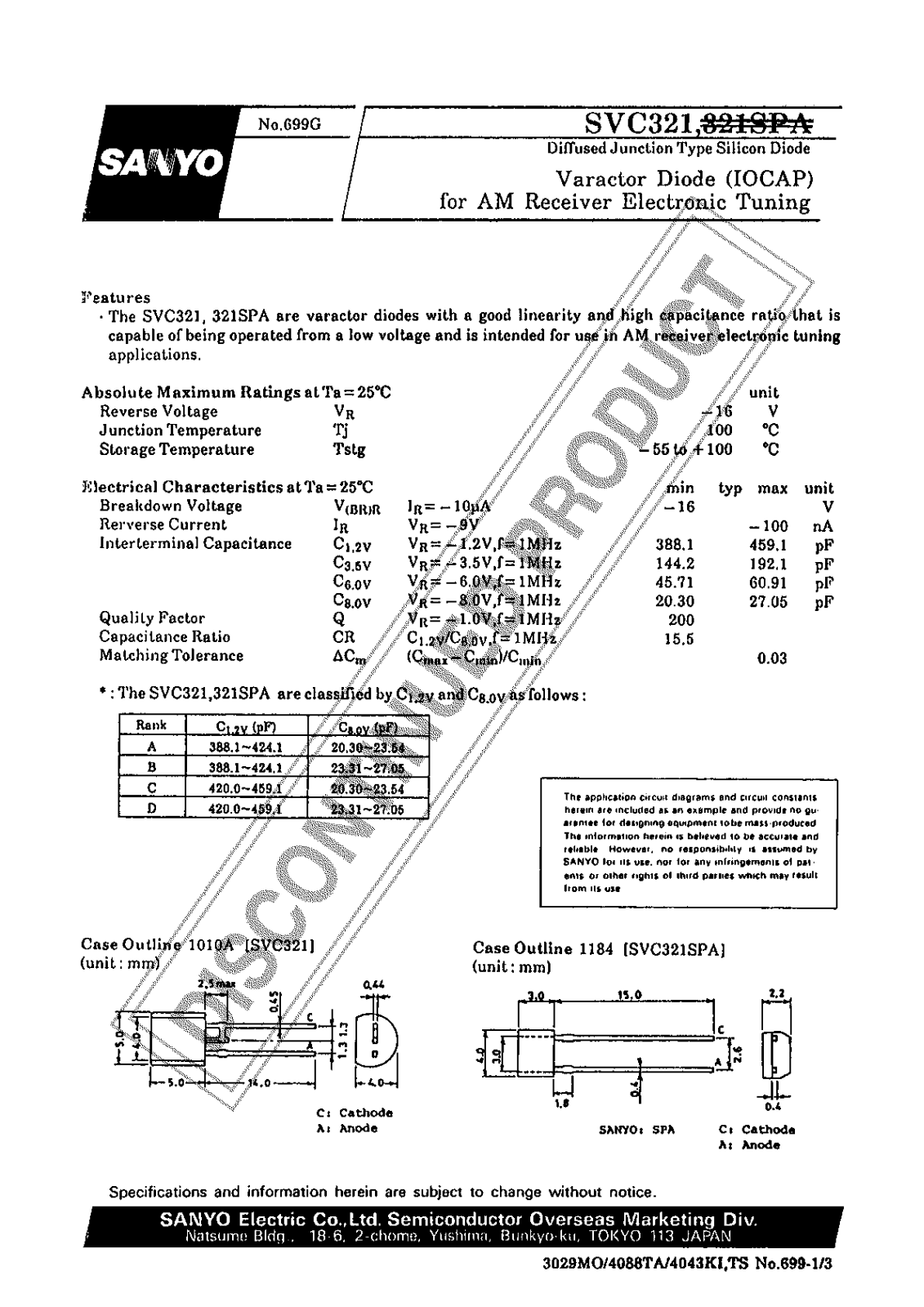 Sanyo SVC321 Specifications