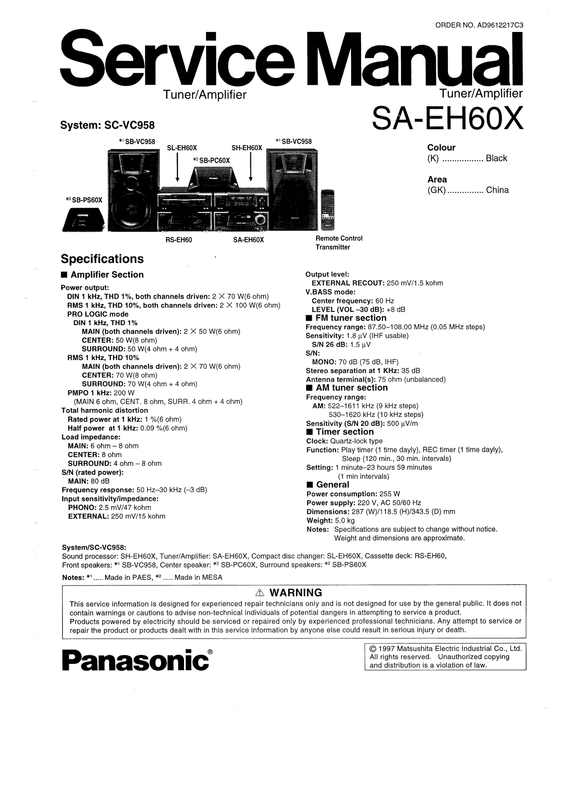 Panasonic SAEH-60-X, SAEH-60-X Service manual