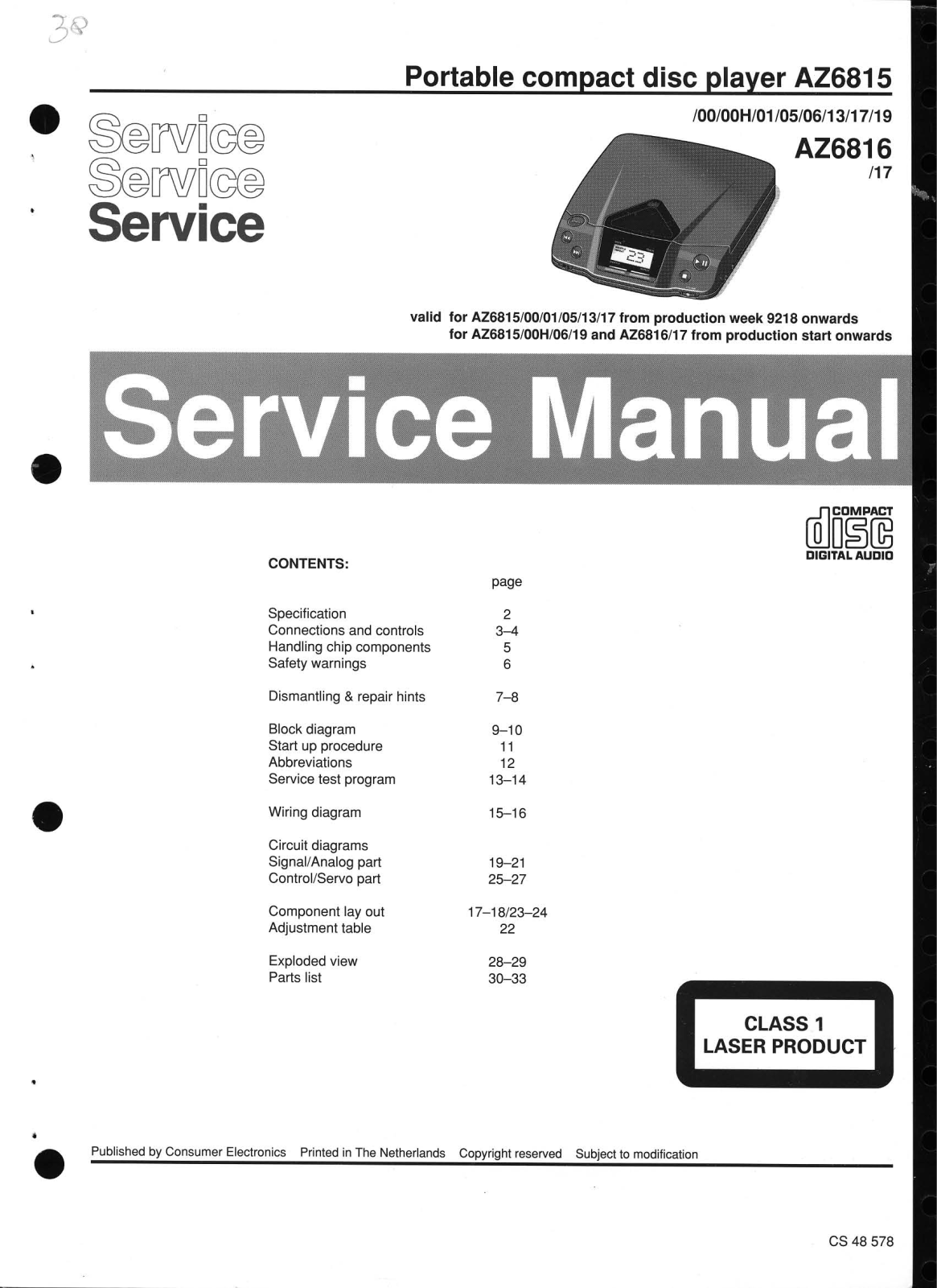 Philips AZ-6815, AZ-6816 Service Manual