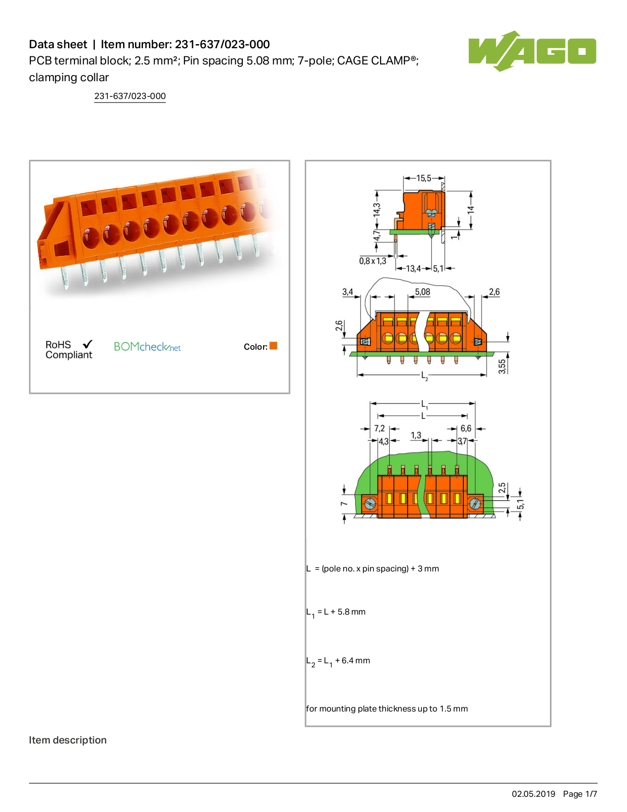 Wago 231-637/023-000 Data Sheet