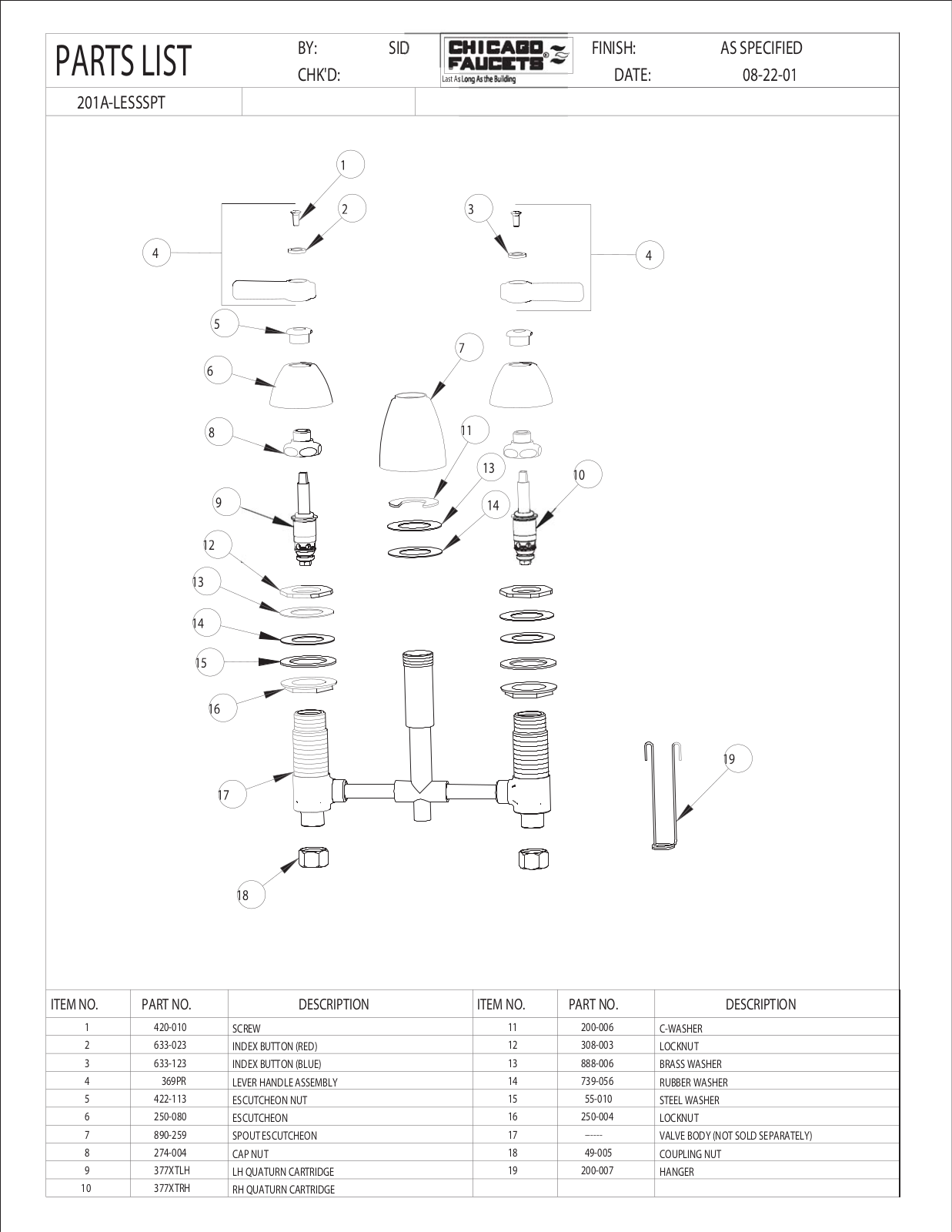 Chicago Faucet 201-ALESSSPTCP Parts List