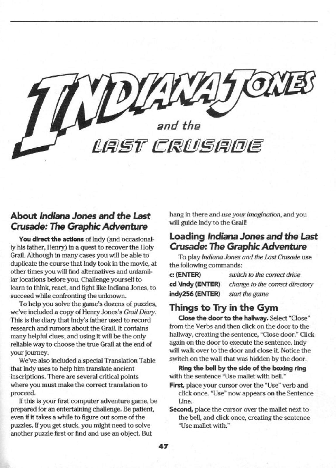 Games PC INDIANA JONES 3-THE LAST CRUSADE User Manual