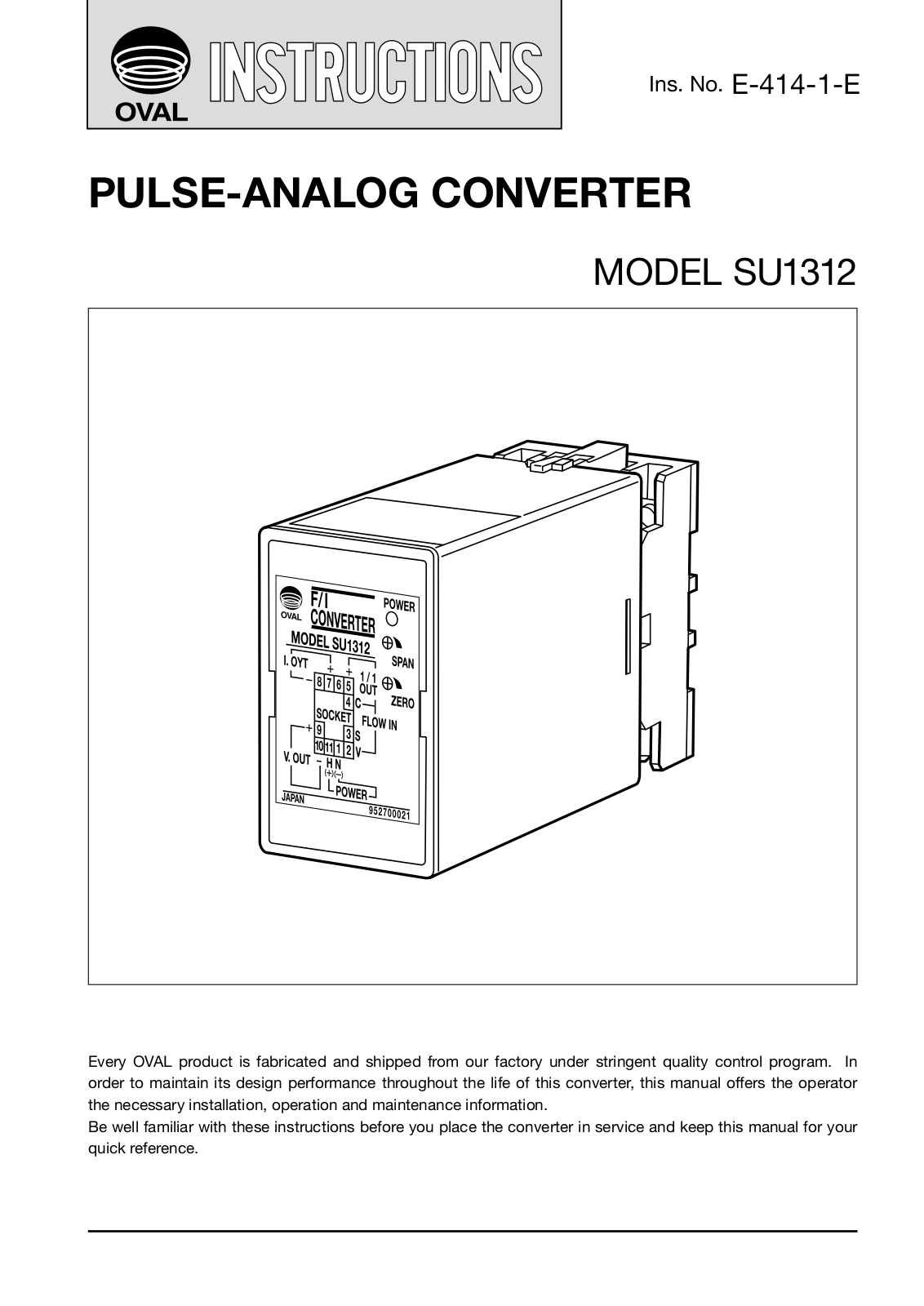 Oval SU1312 Instructions Manual