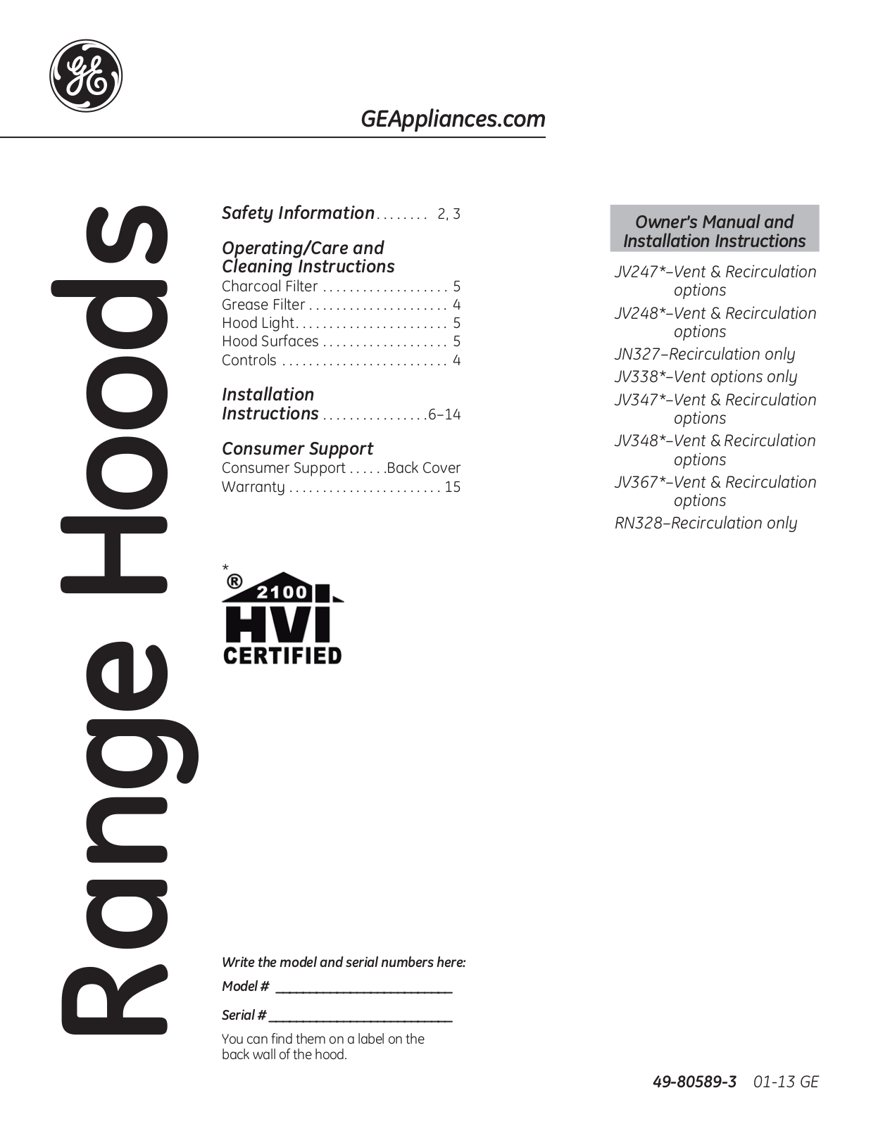 GE JN327HCC User Manual