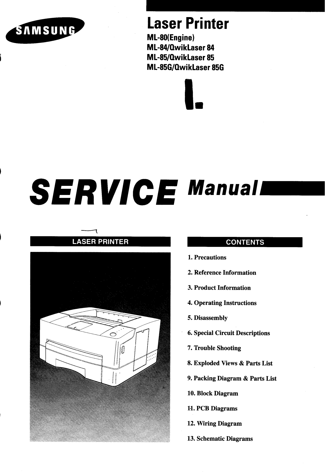 Samsung ML-80, ML-84, ML-85 Service manual