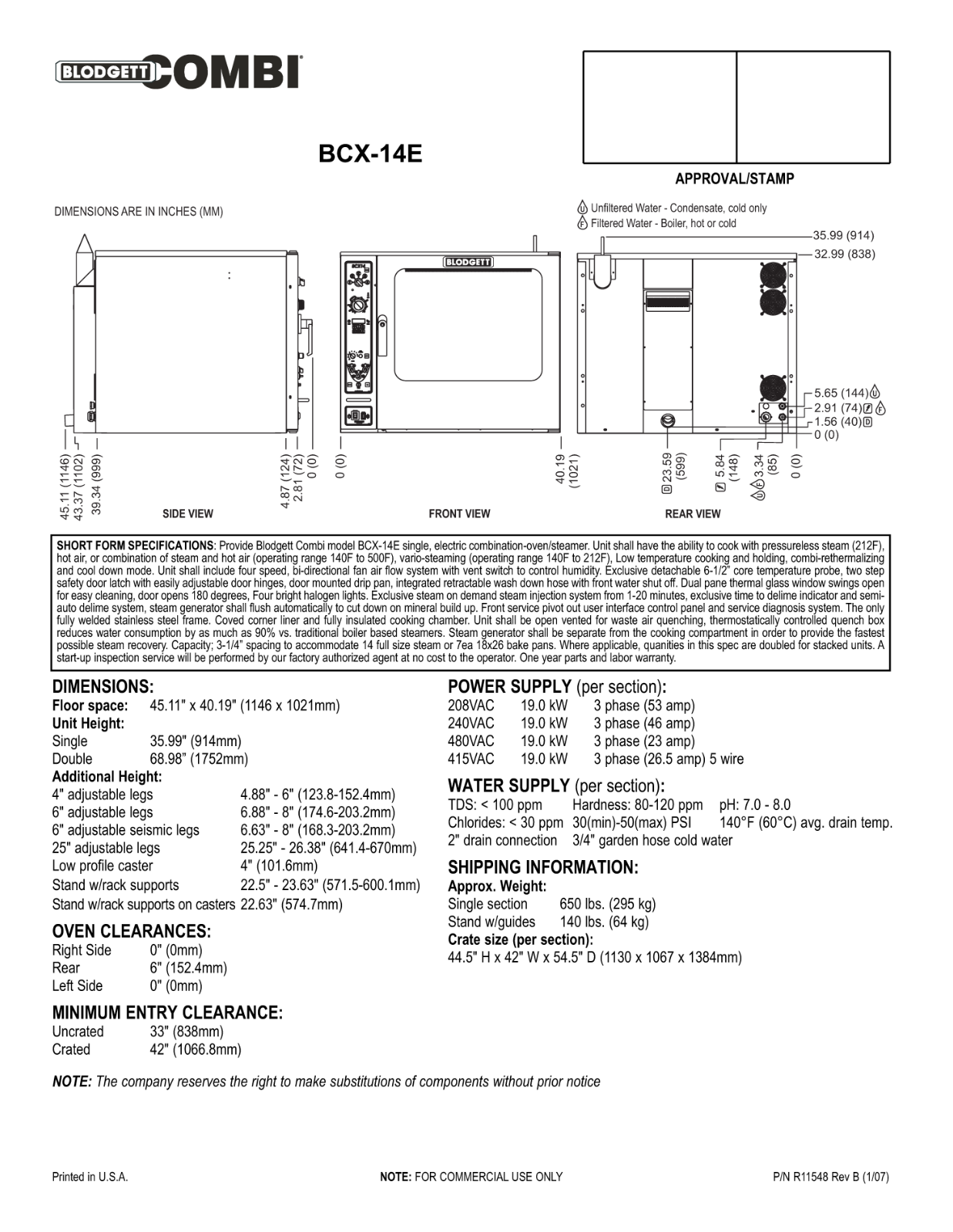 Blodgett BCX-14E General Manual