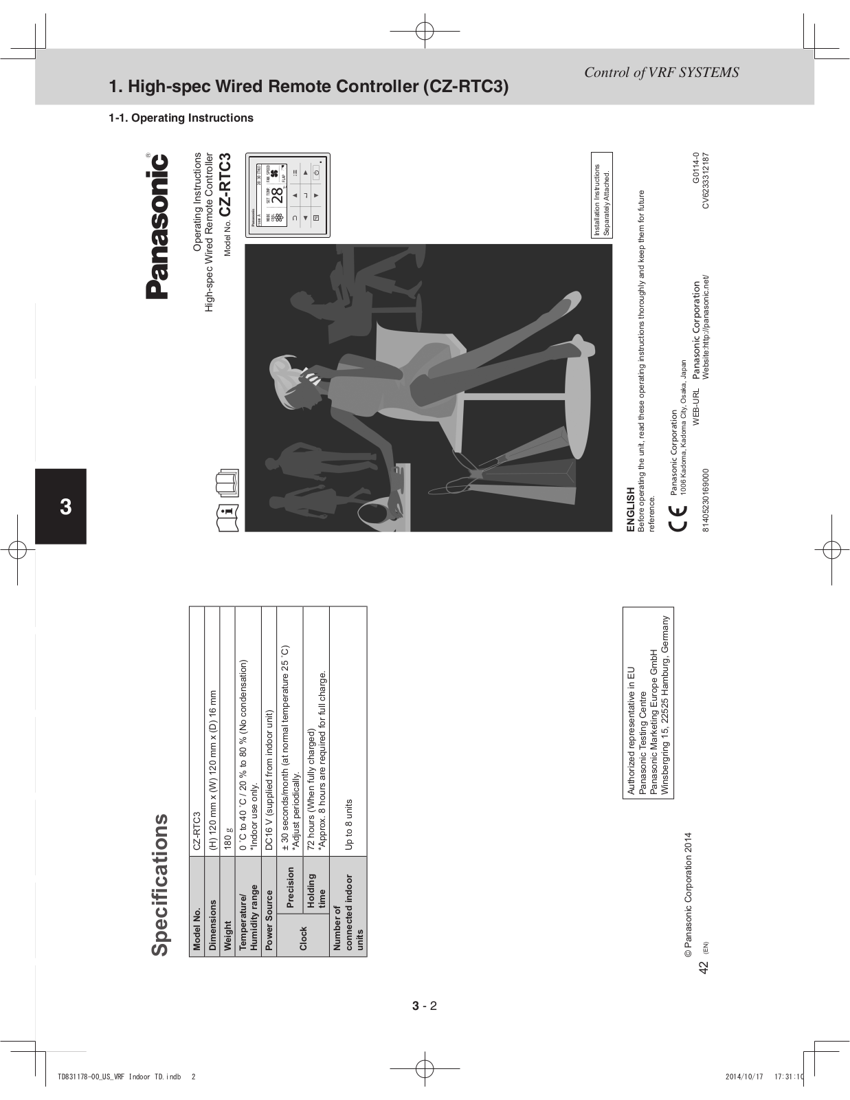 Panasonic cz-rtc3 operating instructions