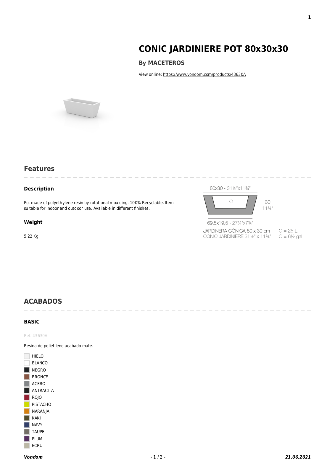 Vondom UCZW2567 Specifications - ManualMachine.com