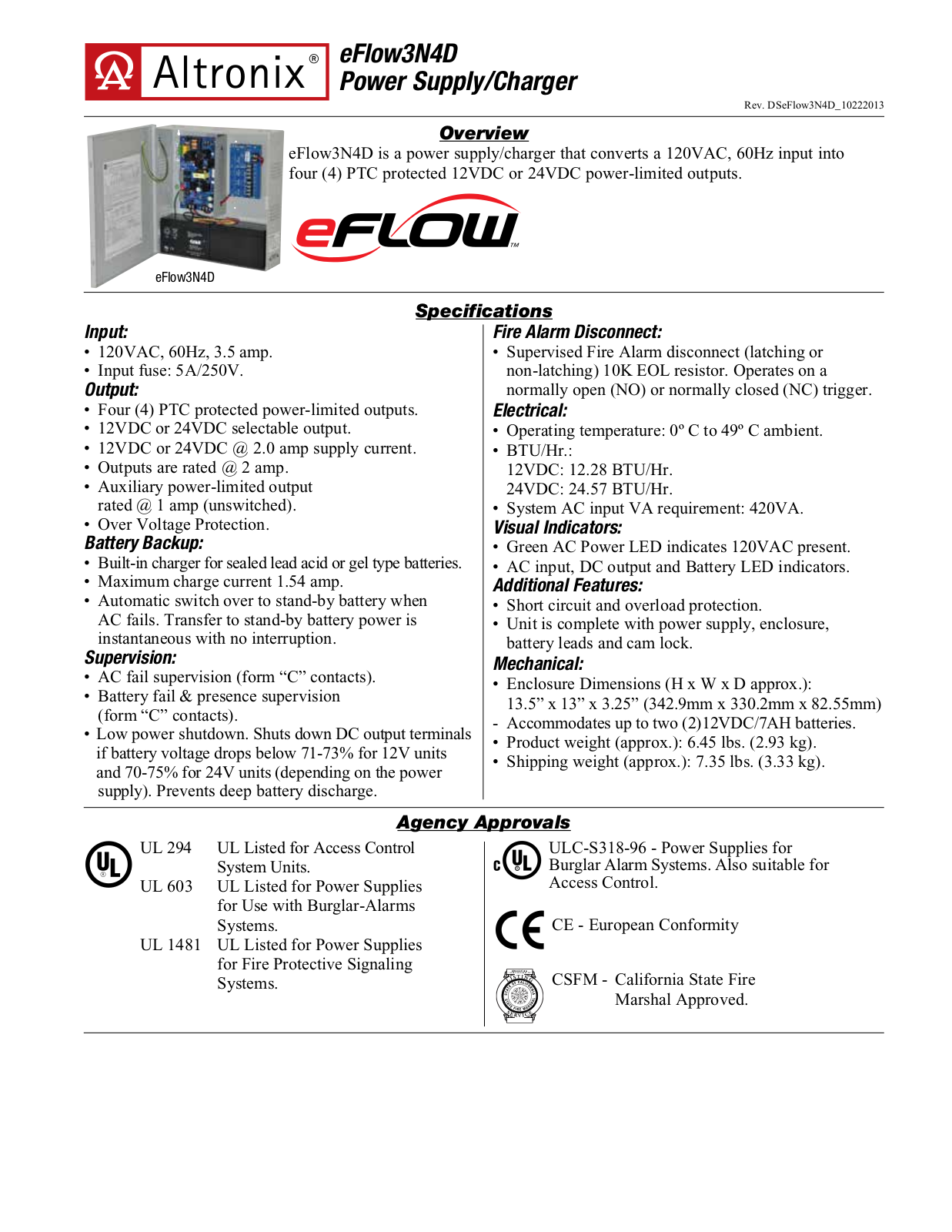 Altronix eFlow3N4D Specsheet