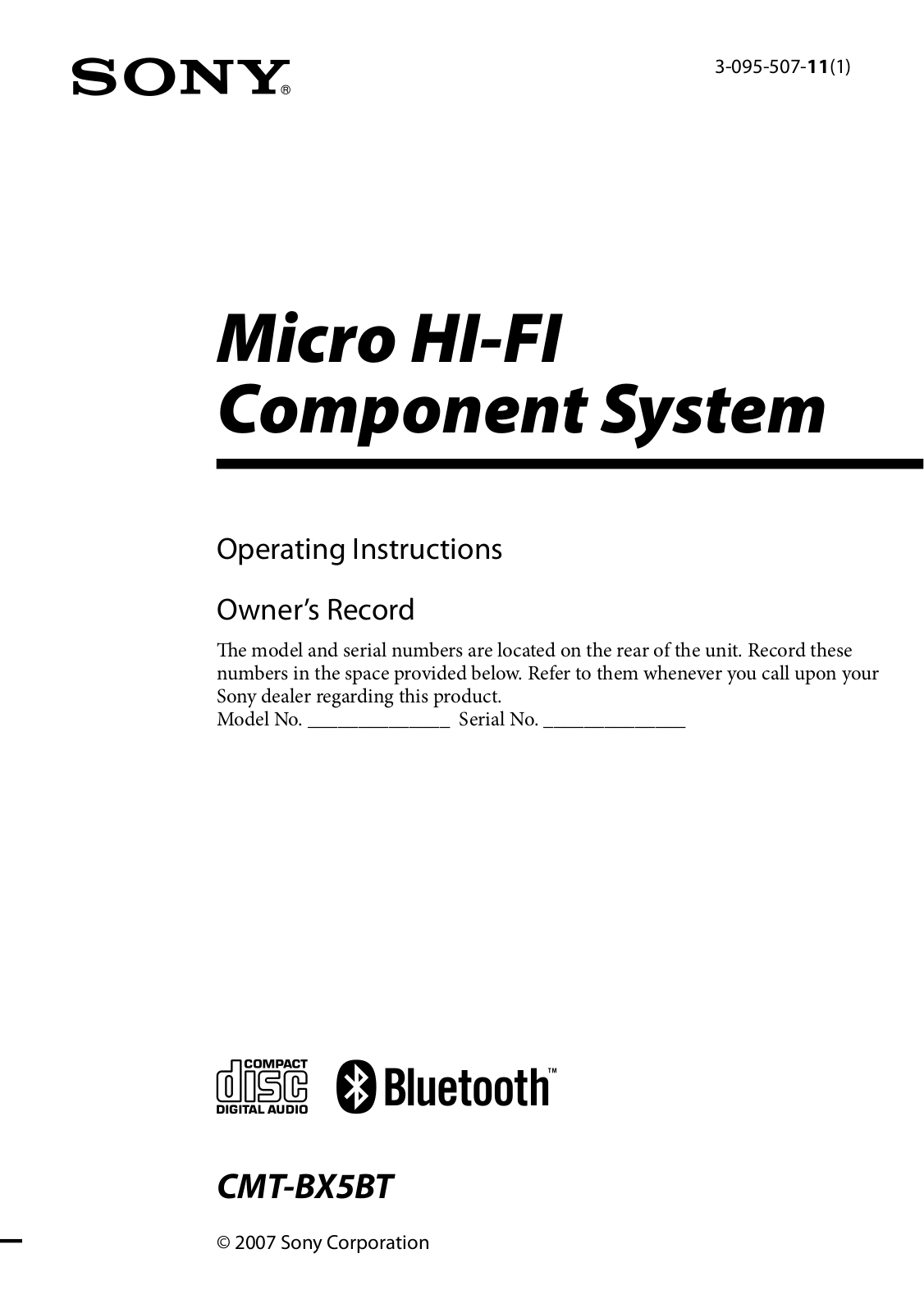 Sony CMTBX5BT User Manual