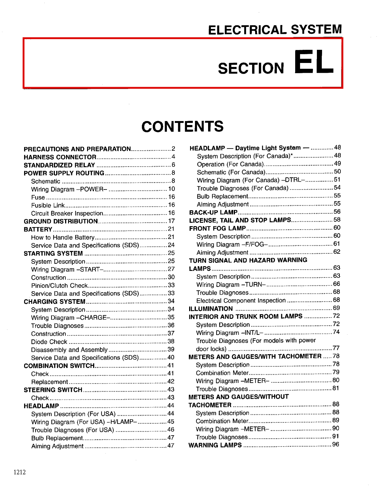 Nissan Sentra Electrical System  EL 1999 Owner's Manual