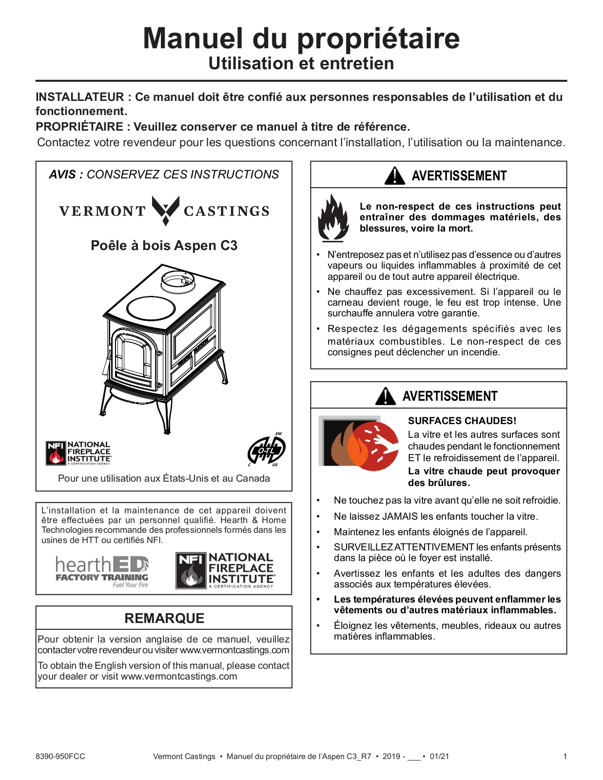 Vermont Castings Aspen C3 Owner's manual