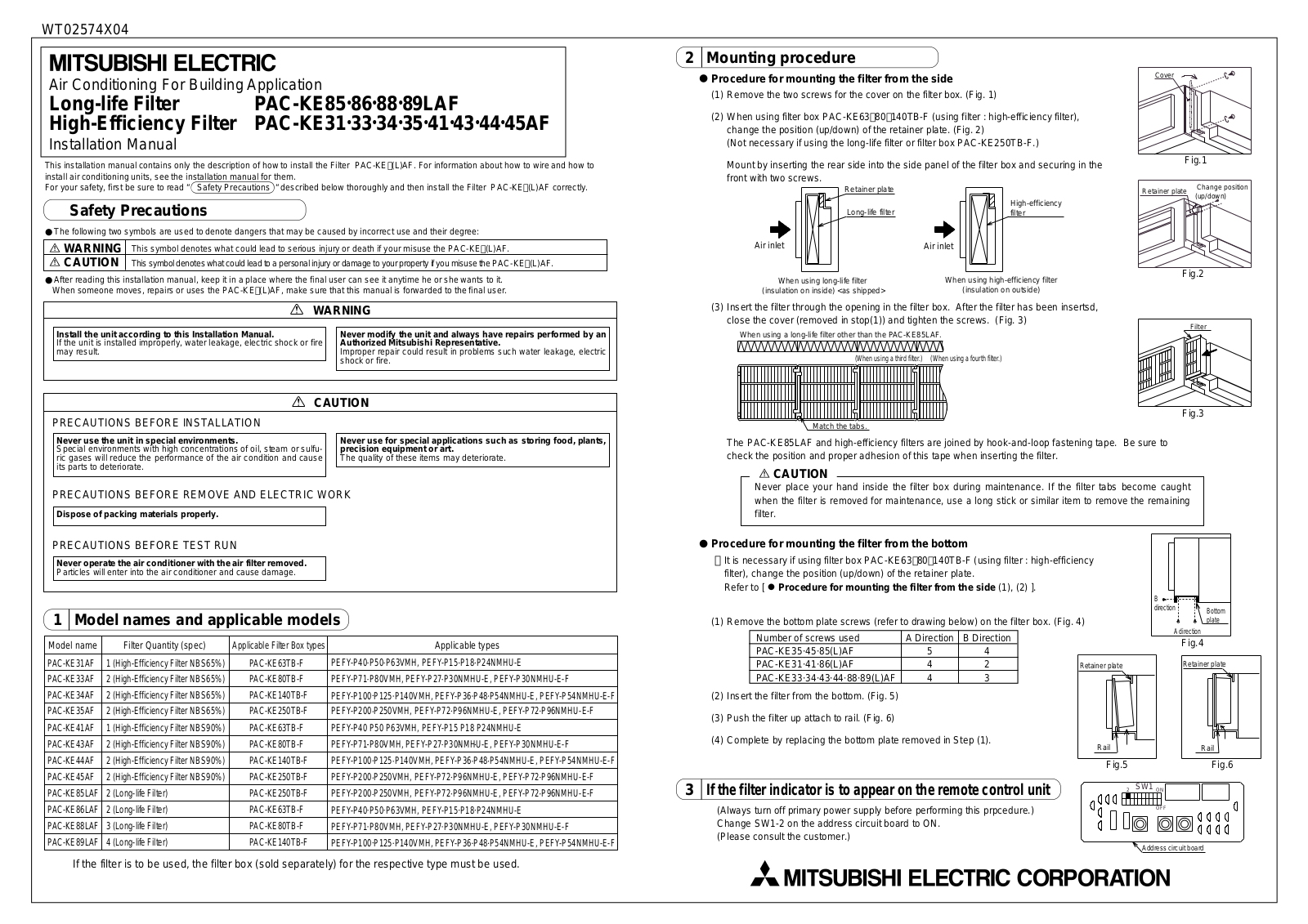 Mitsubishi PAC-KE85_86_88_89LAF, PAC-KE31_33_34_35_41_43_44_45AF Installation Manual