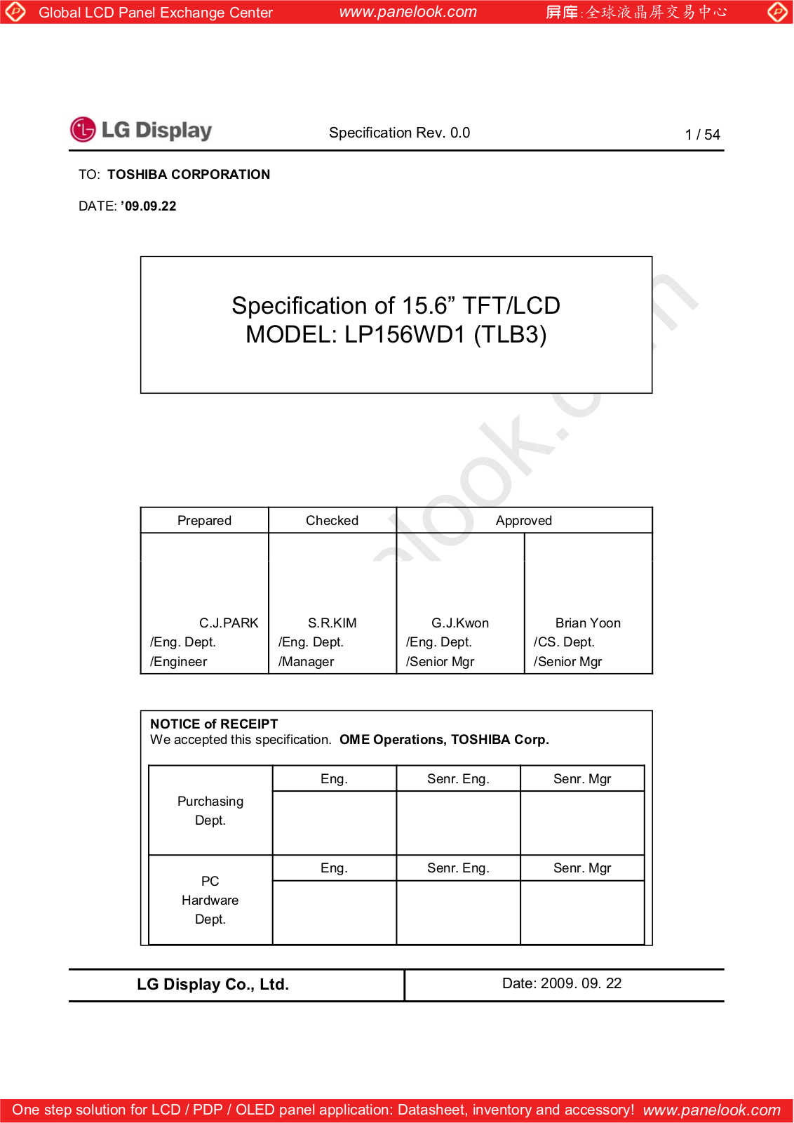 LG Display LP156WD1-TLB3 Specification