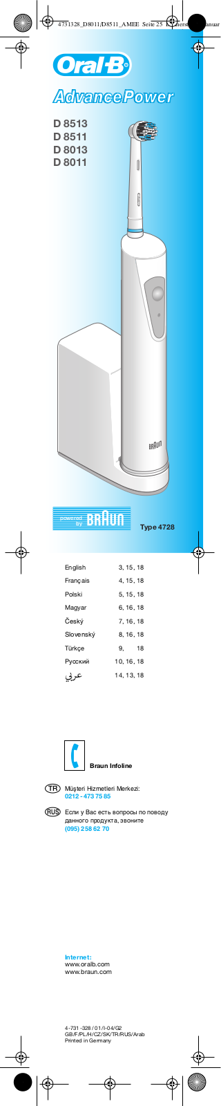 Braun D 8511, D 8013, D 8513, D 8011 User Manual